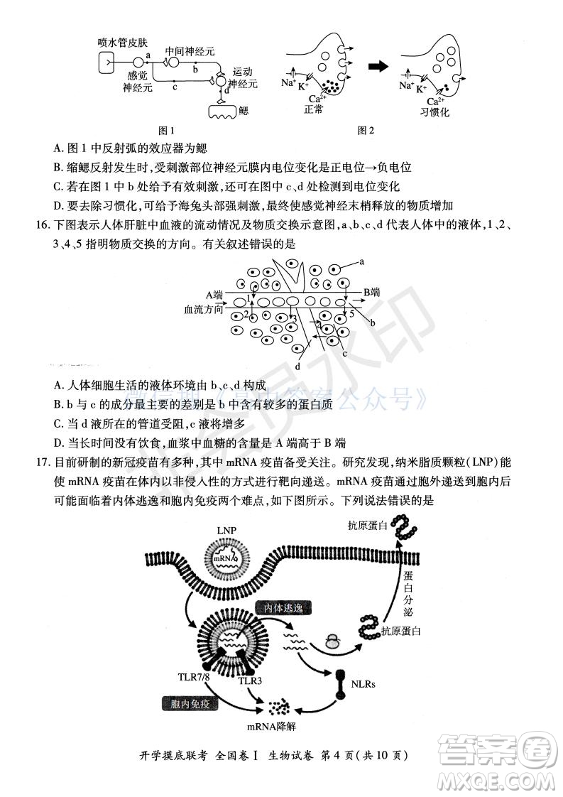 百師聯(lián)盟2022屆高三開學摸底聯(lián)考全國卷生物試卷及答案