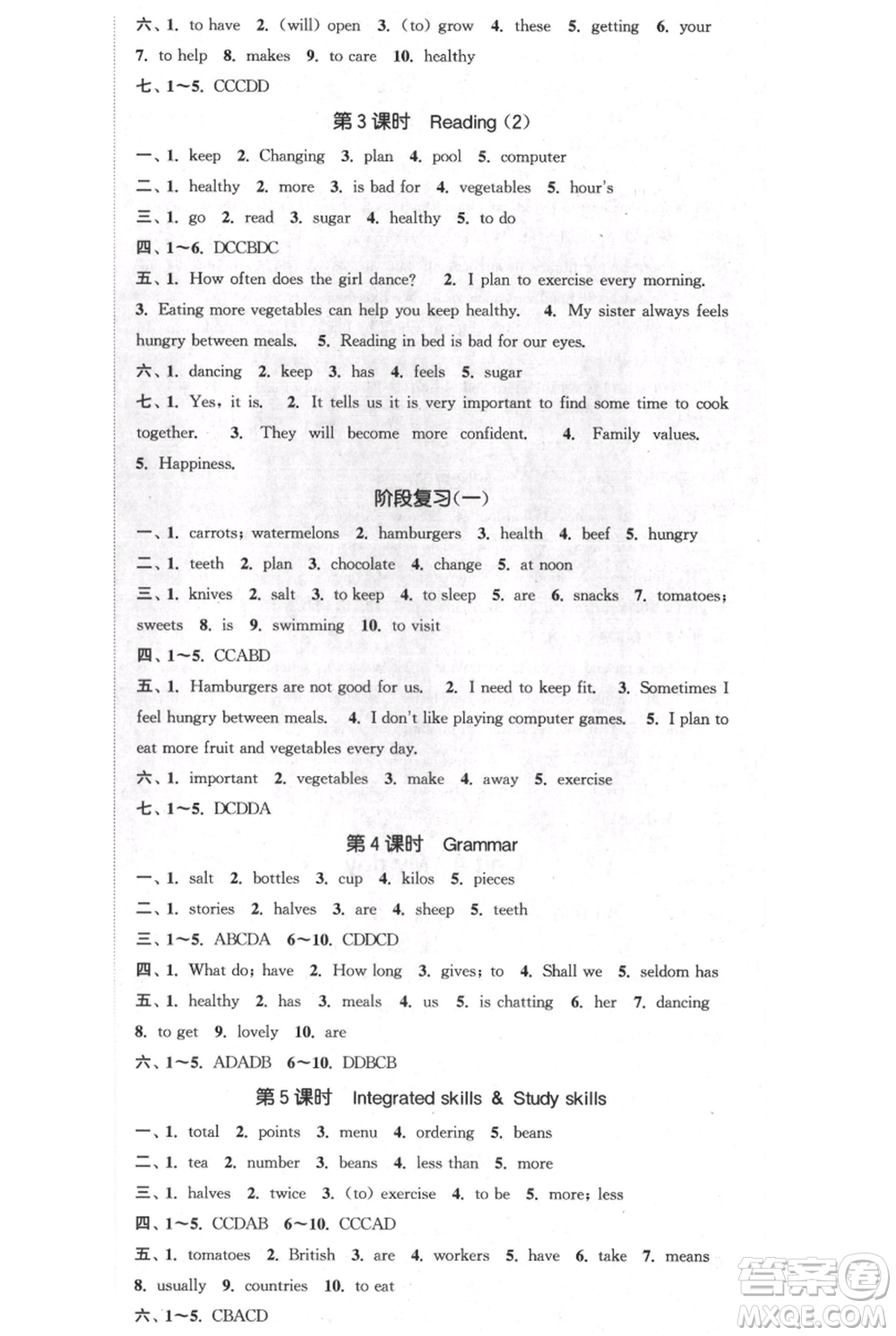 南京大學(xué)出版社2021提優(yōu)訓(xùn)練課課練七年級上冊英語江蘇版徐州專版參考答案