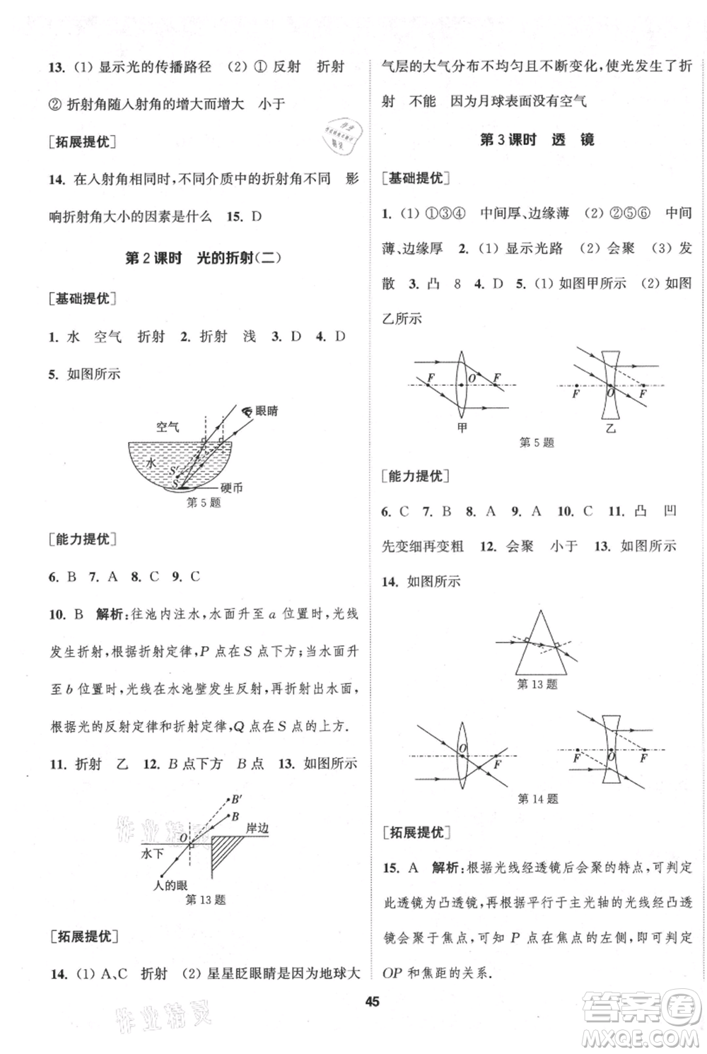 南京大學(xué)出版社2021提優(yōu)訓(xùn)練課課練八年級上冊物理江蘇版徐州專版參考答案