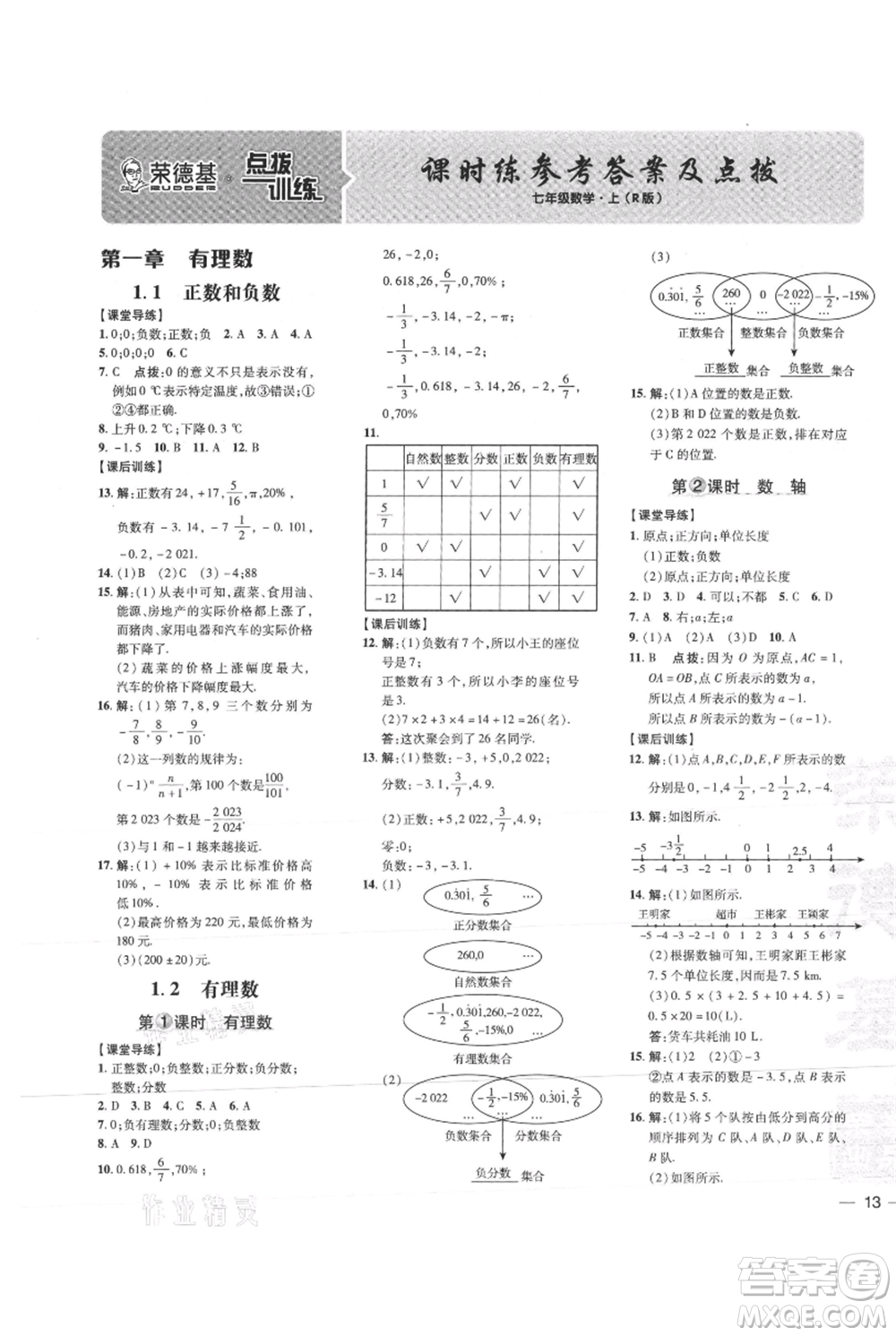 吉林教育出版社2021點(diǎn)撥訓(xùn)練課時(shí)作業(yè)本七年級(jí)上冊(cè)數(shù)學(xué)人教版參考答案