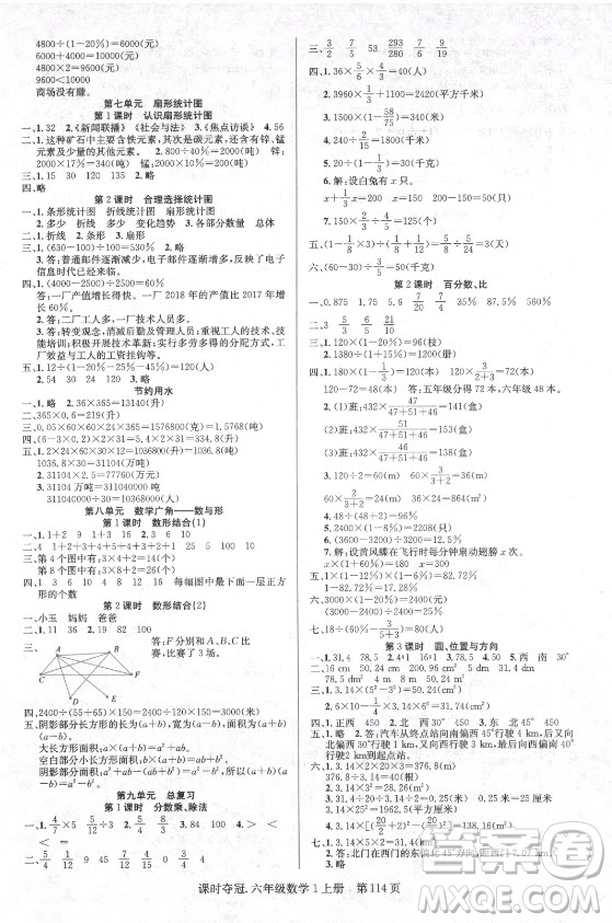 新世紀(jì)出版社2021課時(shí)奪冠數(shù)學(xué)六年級(jí)上冊(cè)R人教版答案