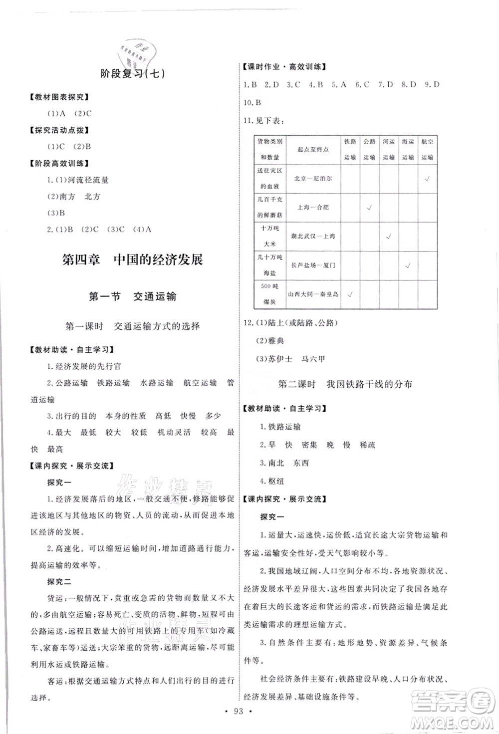 人民教育出版社2021能力培養(yǎng)與測試八年級(jí)地理上冊人教版答案