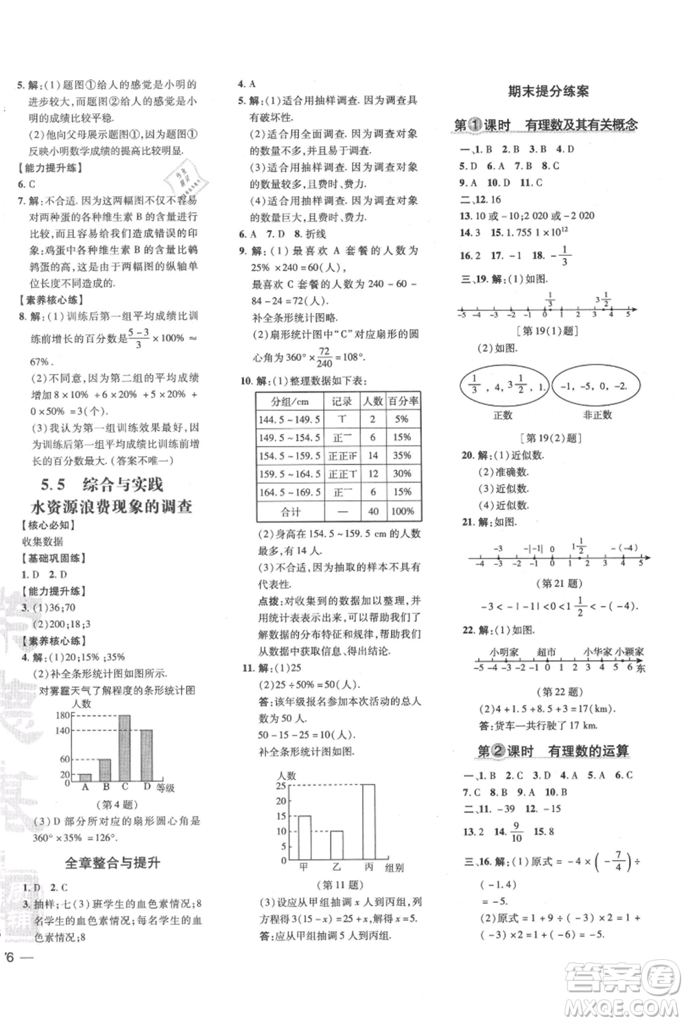 吉林教育出版社2021點(diǎn)撥訓(xùn)練課時作業(yè)本七年級上冊數(shù)學(xué)滬科版安徽專用參考答案