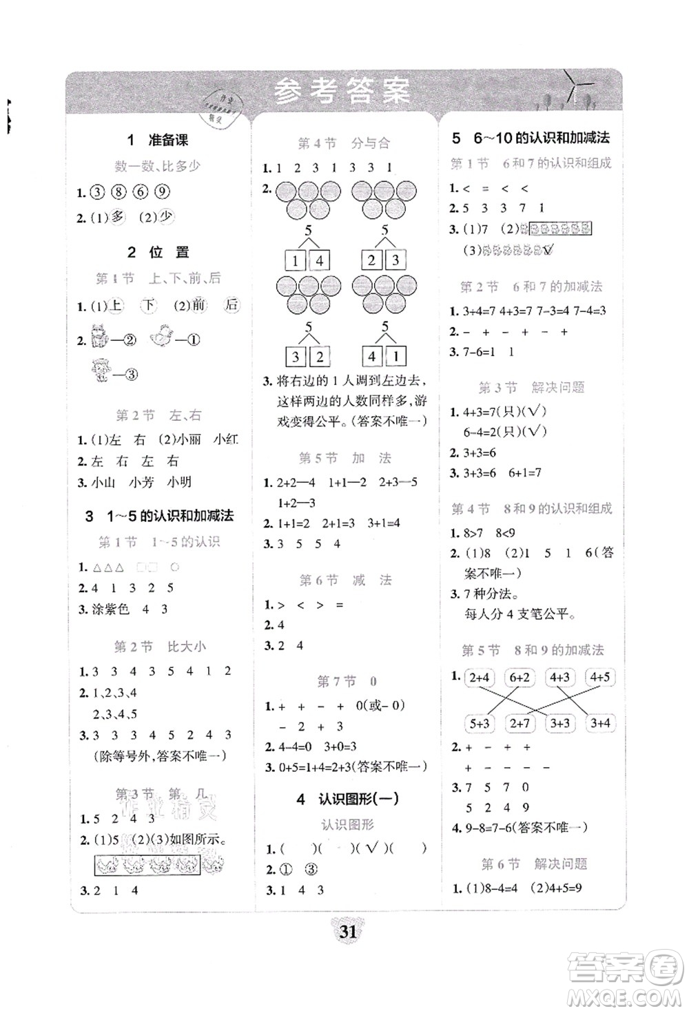 陜西師范大學(xué)出版總社有限公司2021小學(xué)學(xué)霸沖A卷一年級(jí)數(shù)學(xué)上冊(cè)RJ人教版答案