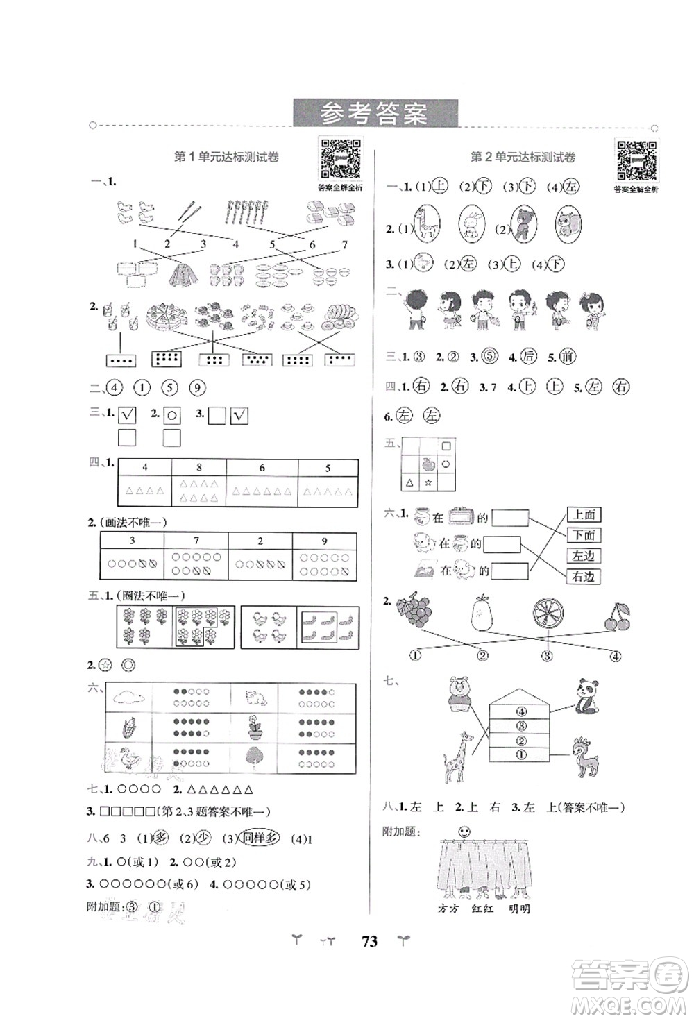 陜西師范大學(xué)出版總社有限公司2021小學(xué)學(xué)霸沖A卷一年級(jí)數(shù)學(xué)上冊(cè)RJ人教版答案