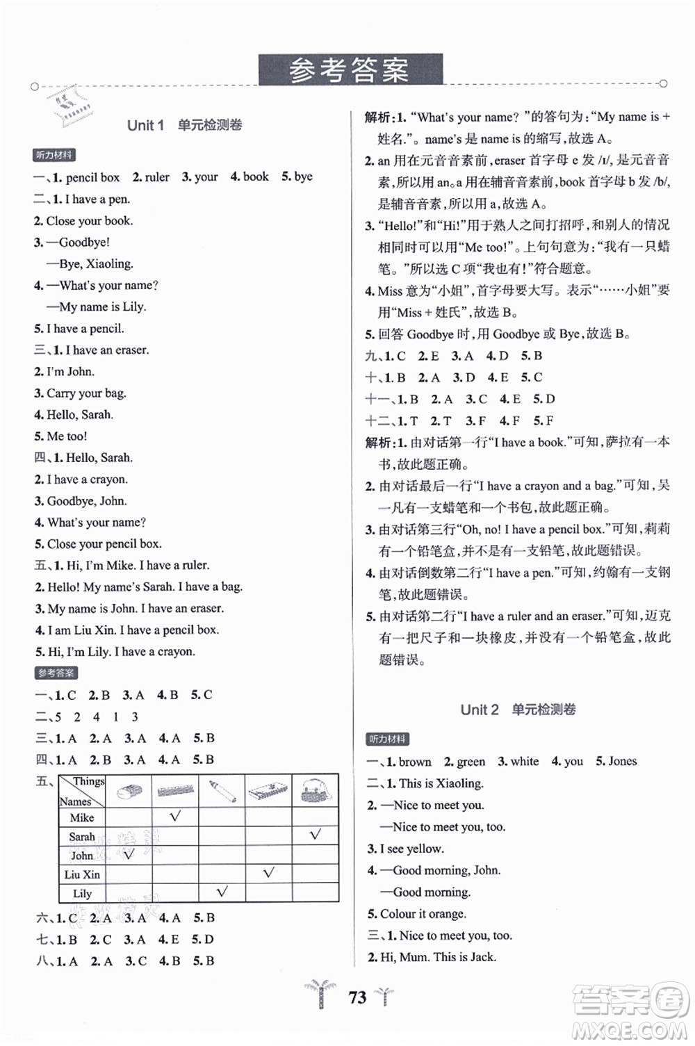 陜西師范大學(xué)出版總社有限公司2021小學(xué)學(xué)霸沖A卷三年級英語上冊RJ人教版答案