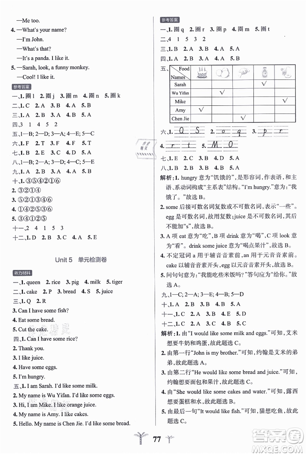 陜西師范大學(xué)出版總社有限公司2021小學(xué)學(xué)霸沖A卷三年級英語上冊RJ人教版答案