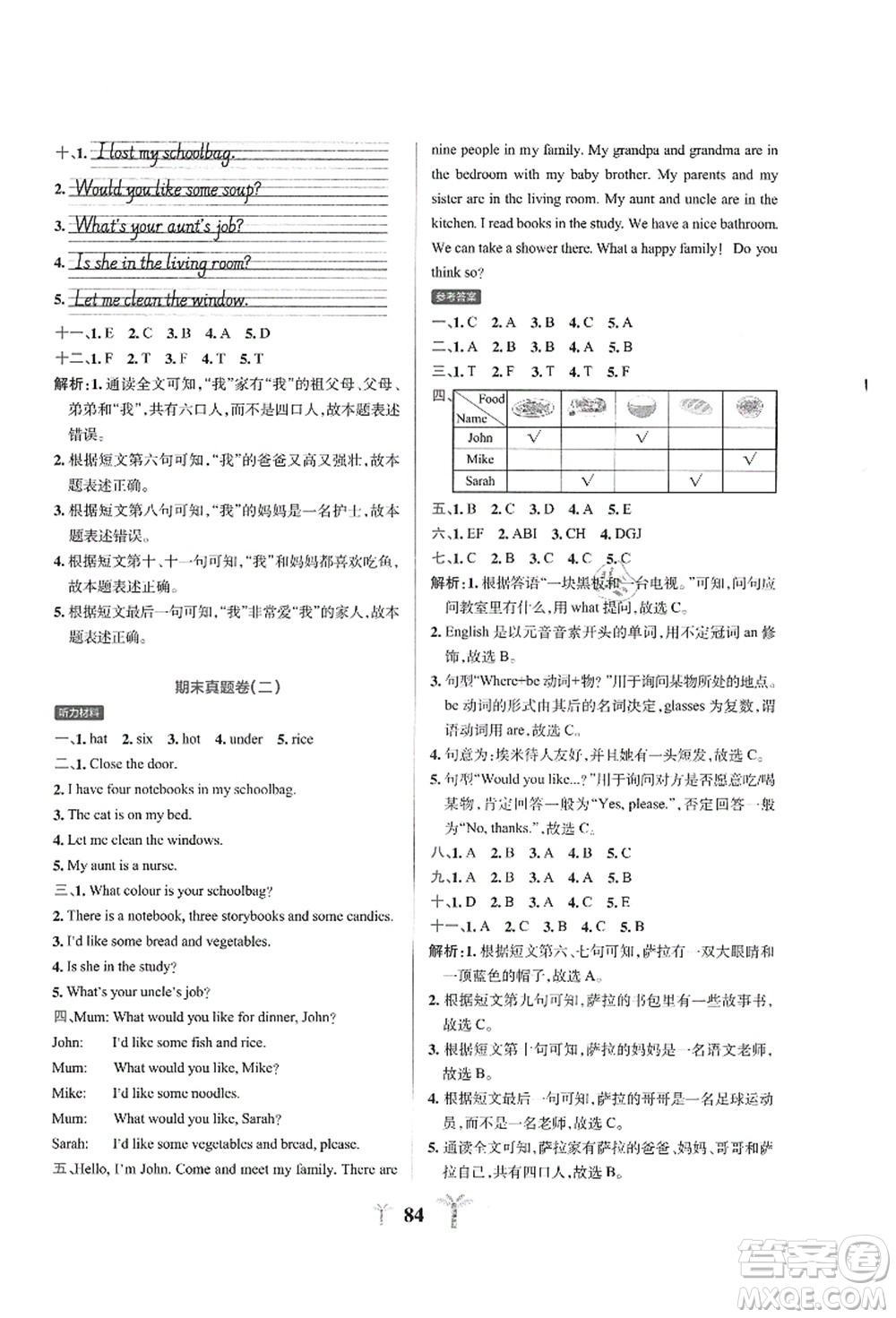 陜西師范大學(xué)出版總社有限公司2021小學(xué)學(xué)霸沖A卷四年級(jí)英語(yǔ)上冊(cè)RJ人教版答案