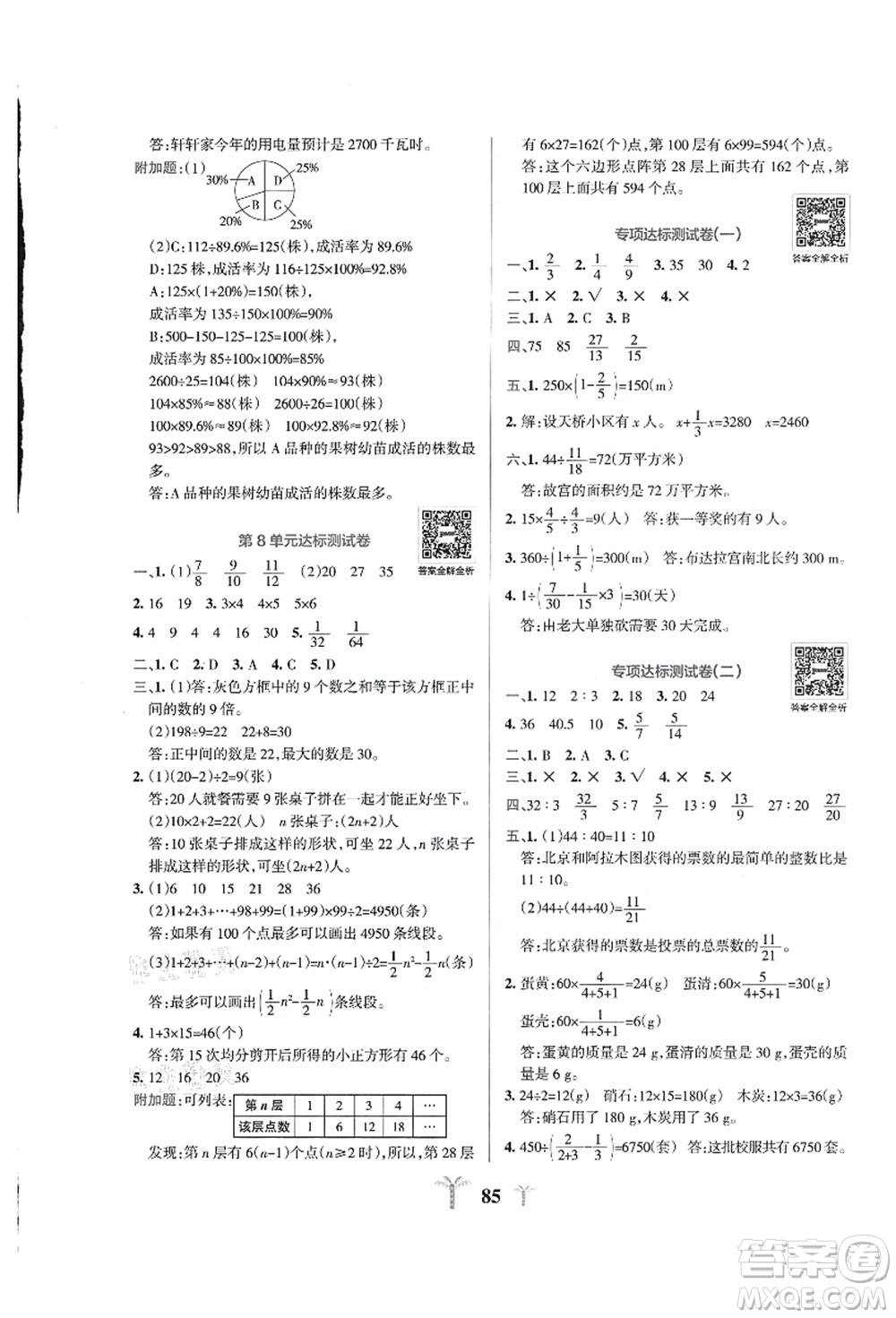 陜西師范大學(xué)出版總社有限公司2021小學(xué)學(xué)霸沖A卷六年級數(shù)學(xué)上冊RJ人教版答案