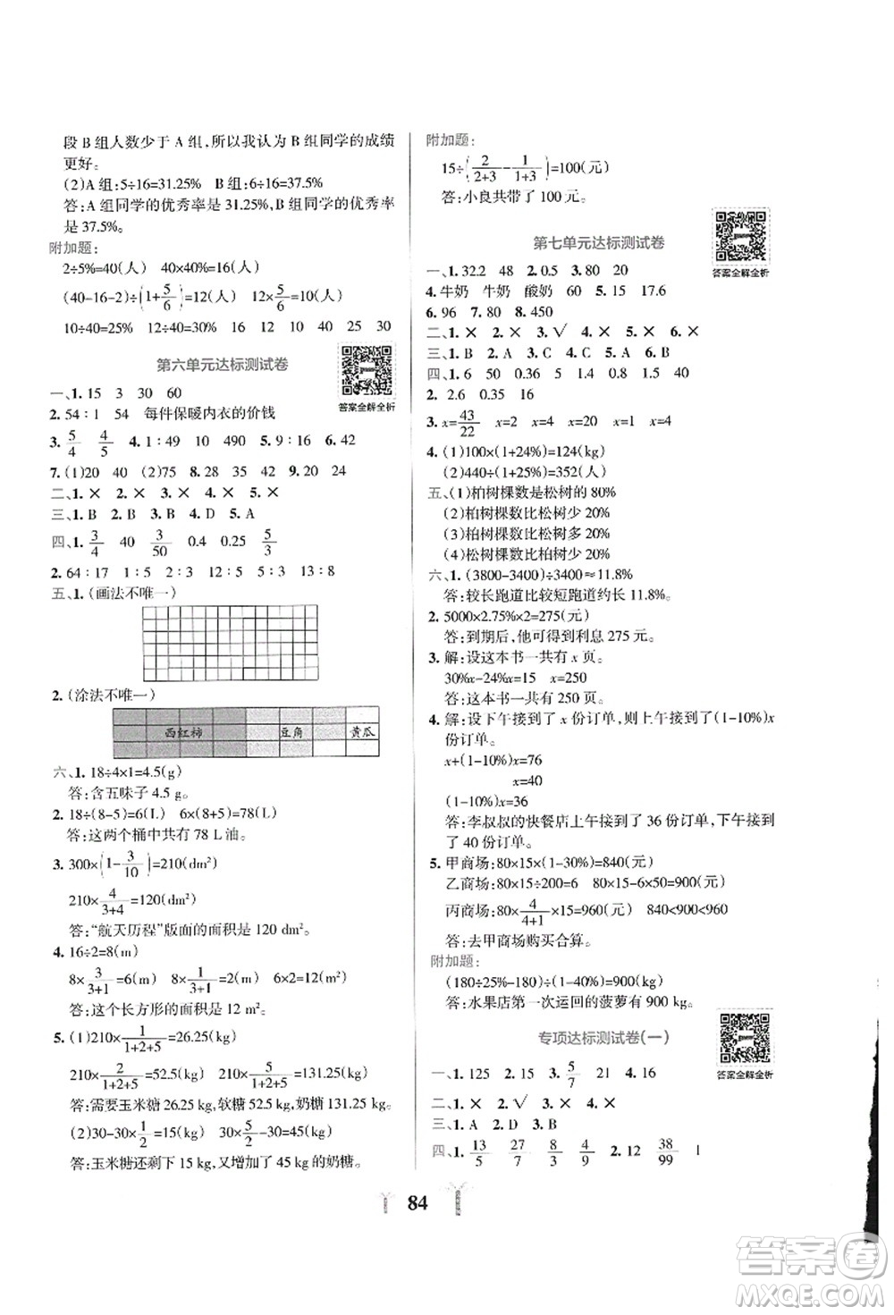 陜西師范大學(xué)出版總社有限公司2021小學(xué)學(xué)霸沖A卷六年級數(shù)學(xué)上冊BS北師版答案