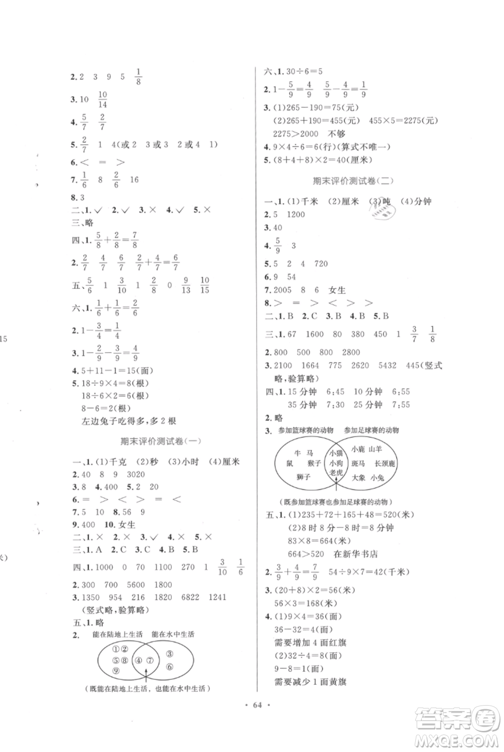 人民教育出版社2021小學(xué)同步測控優(yōu)化設(shè)計(jì)三年級(jí)上冊數(shù)學(xué)人教版內(nèi)蒙古專版參考答案