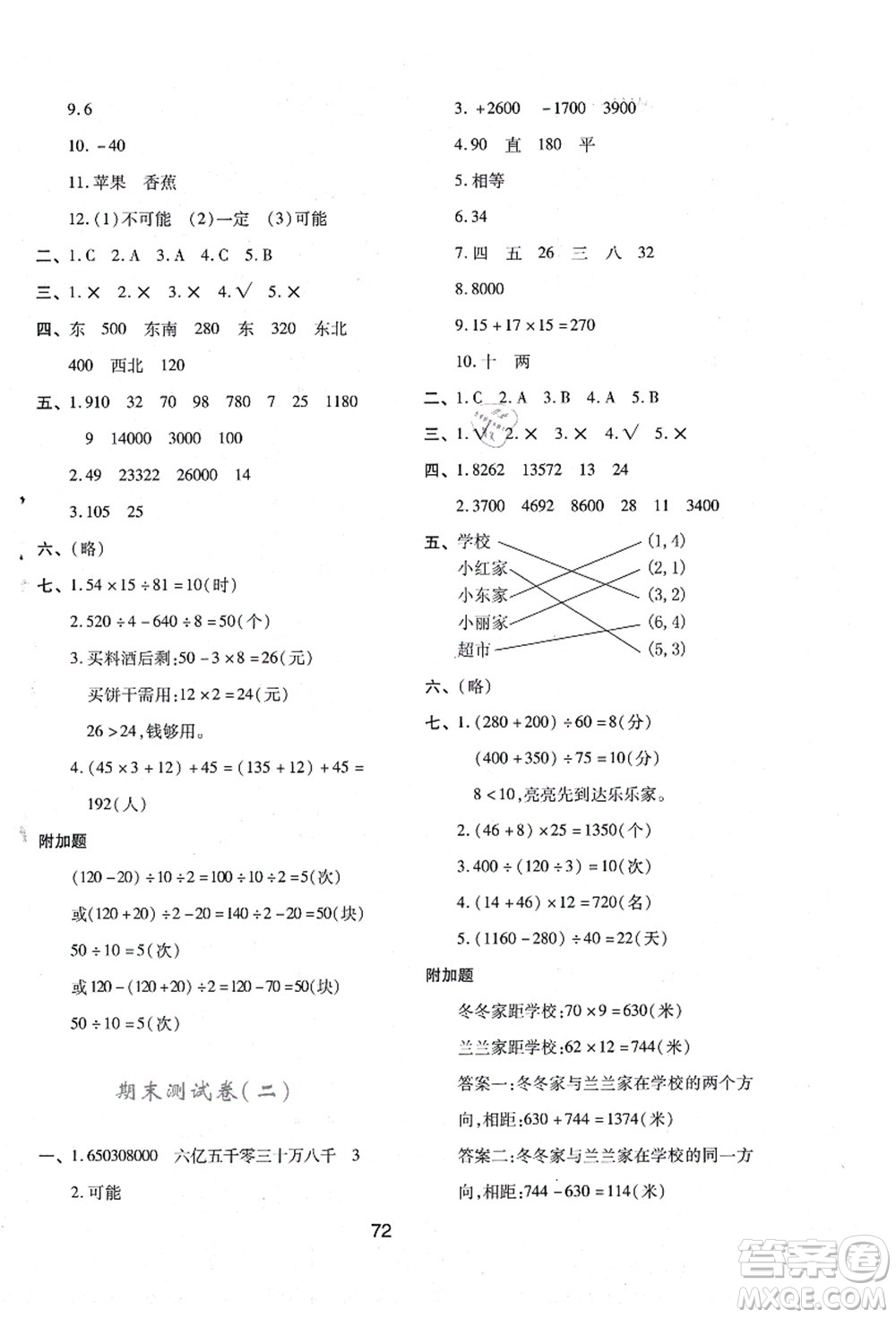 陜西人民教育出版社2021新課程學(xué)習(xí)與評(píng)價(jià)四年級(jí)數(shù)學(xué)上冊(cè)C版北師大版答案