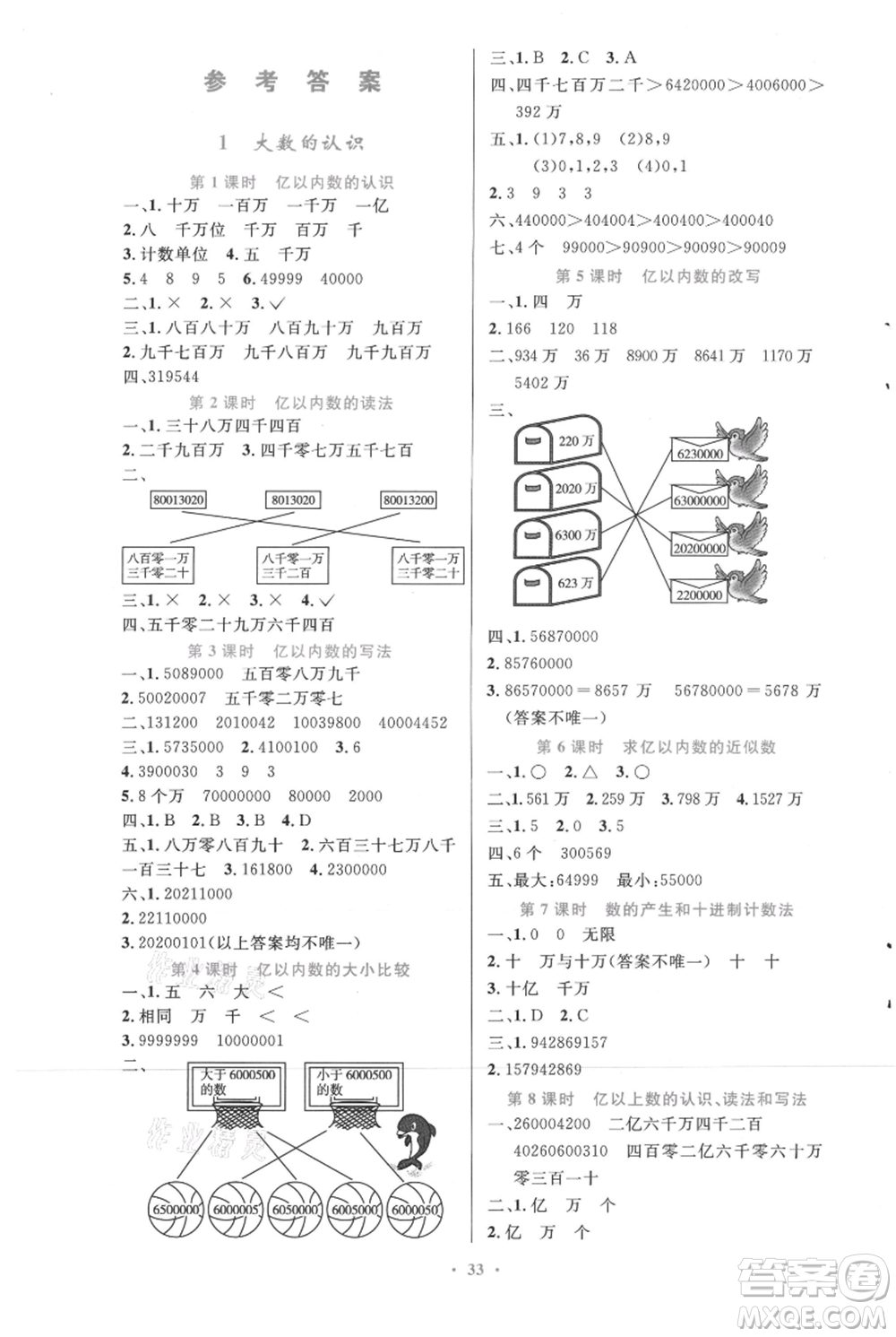 人民教育出版社2021小學(xué)同步測(cè)控優(yōu)化設(shè)計(jì)四年級(jí)上冊(cè)數(shù)學(xué)人教精編版參考答案