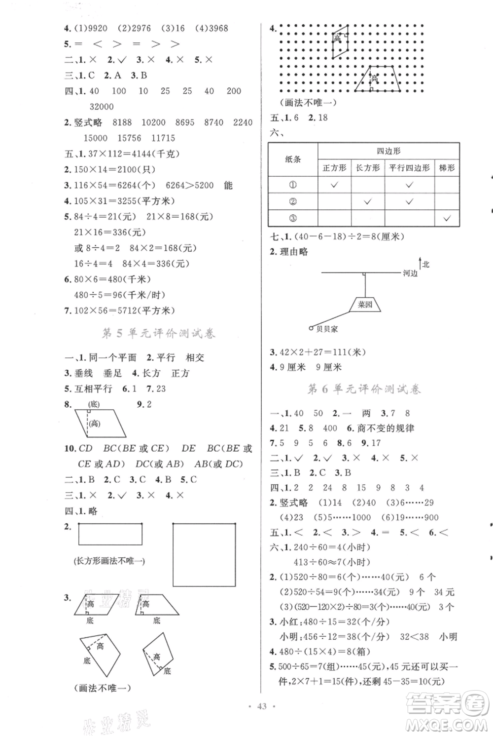 人民教育出版社2021小學(xué)同步測(cè)控優(yōu)化設(shè)計(jì)四年級(jí)上冊(cè)數(shù)學(xué)人教精編版參考答案