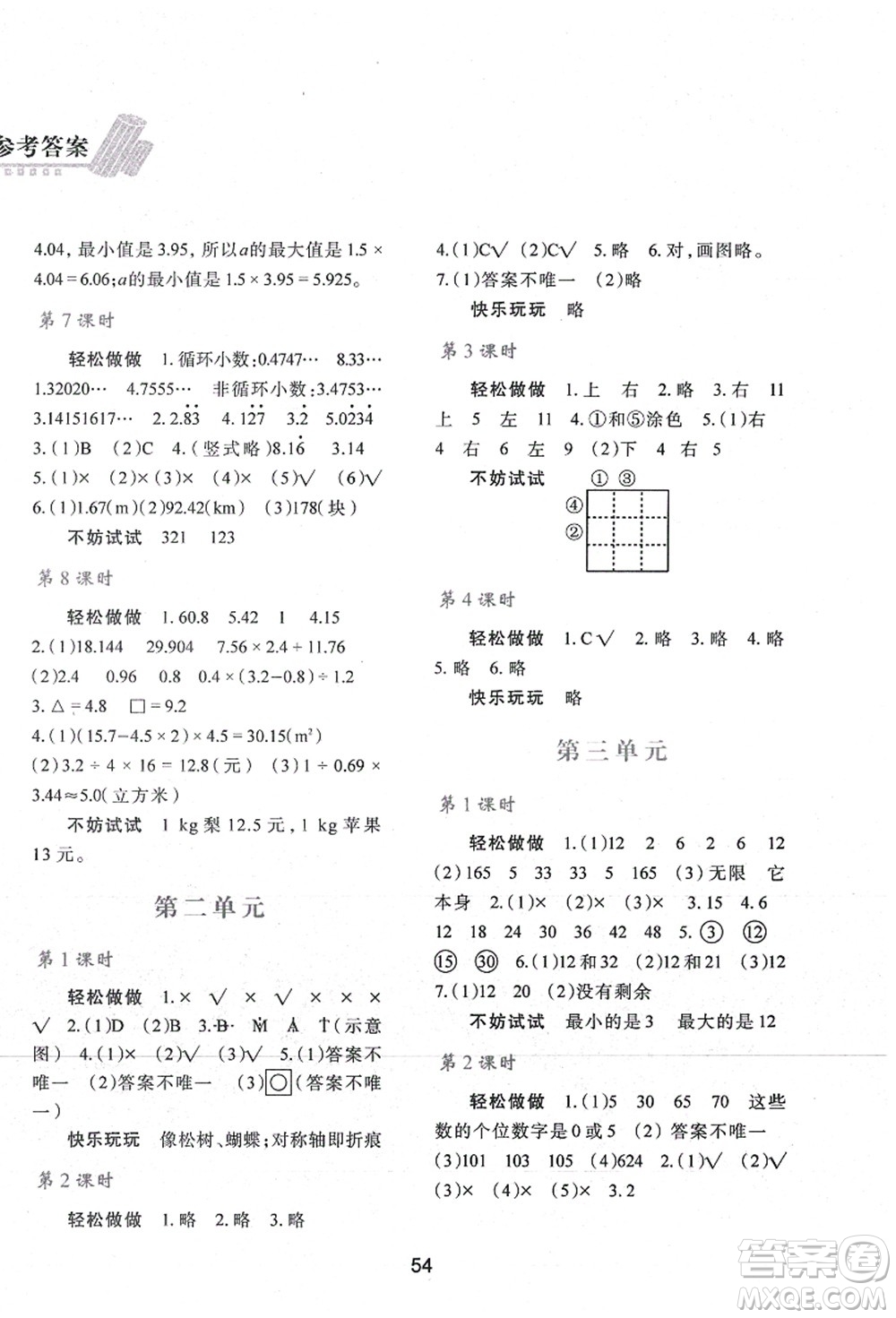 陜西人民教育出版社2021新課程學(xué)習(xí)與評(píng)價(jià)五年級(jí)數(shù)學(xué)上冊(cè)C版北師大版答案