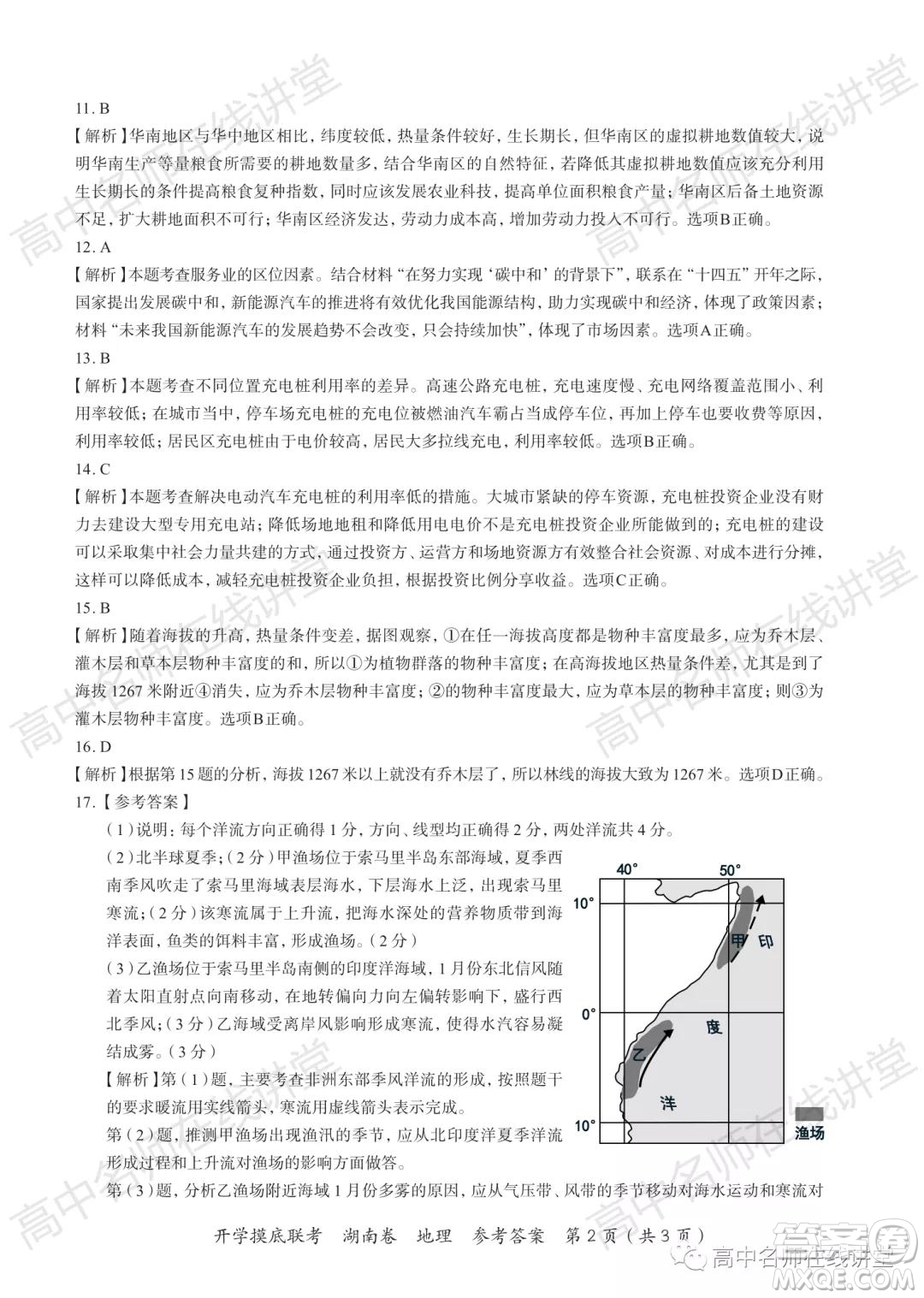 2022屆高三開學(xué)摸底聯(lián)考新高考I卷湖南卷地理試卷及答案