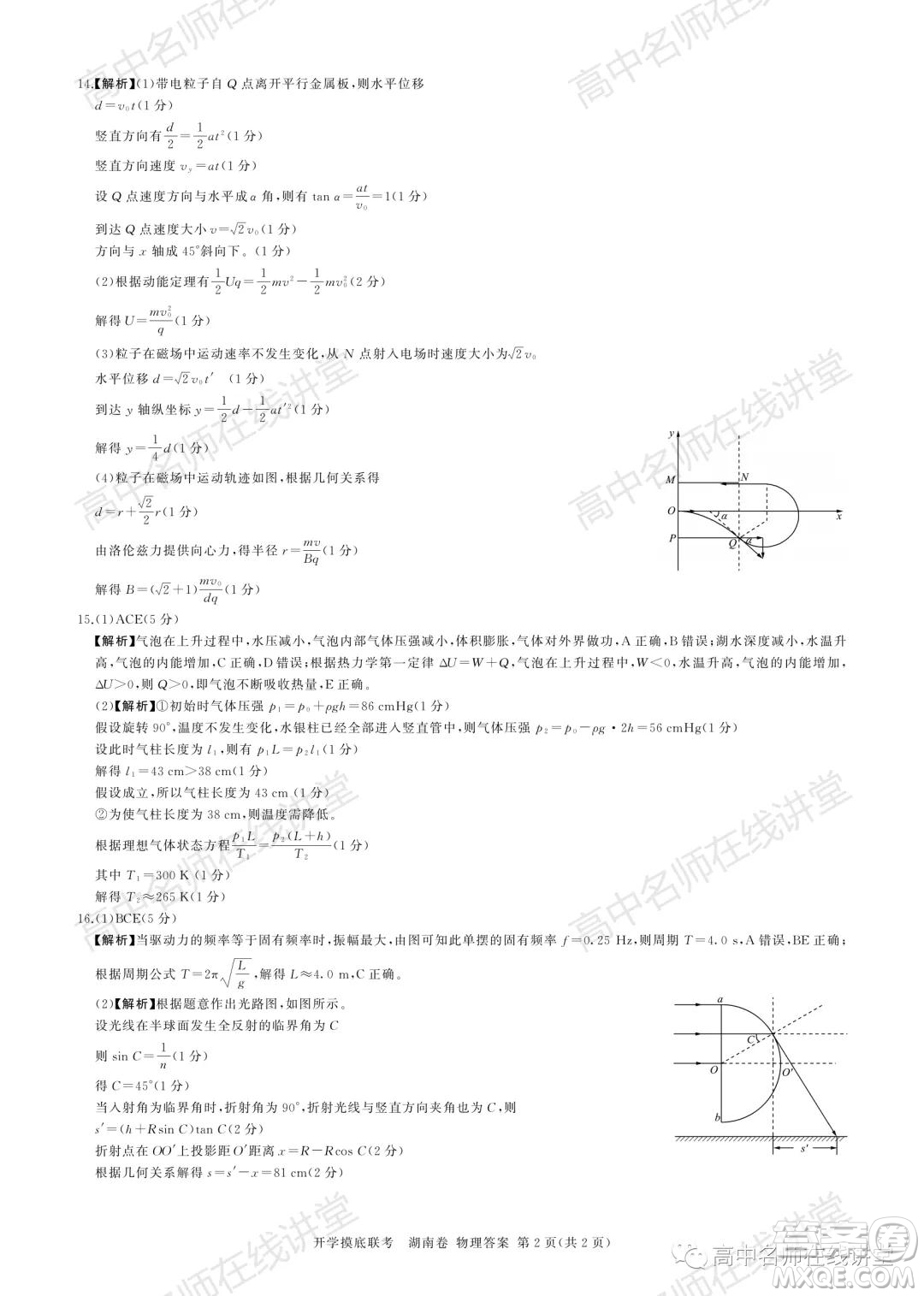 2022屆高三開學(xué)摸底聯(lián)考新高考I卷湖南卷物理試卷及答案