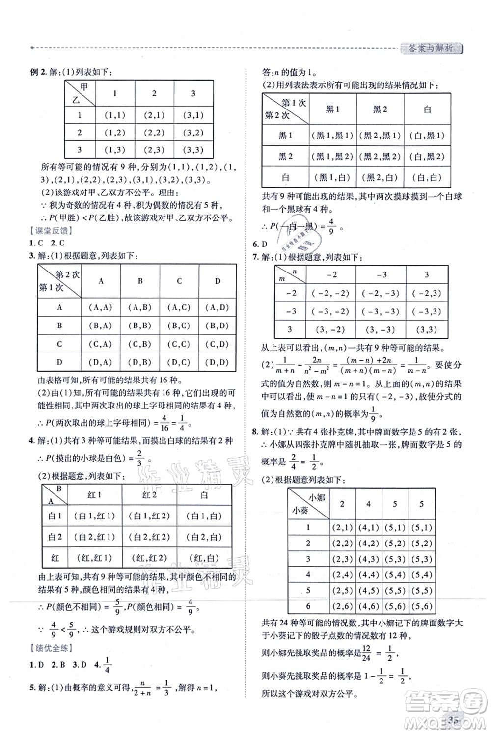 人民教育出版社2021績(jī)優(yōu)學(xué)案九年級(jí)數(shù)學(xué)上冊(cè)人教版答案