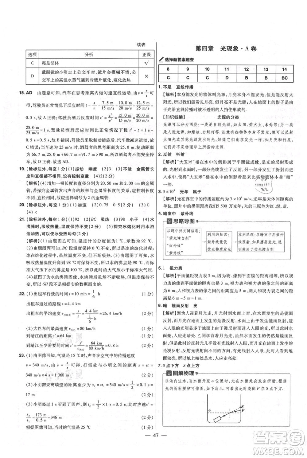 延邊教育出版社2021金考卷活頁(yè)題選初中同步單元雙測(cè)卷八年級(jí)上冊(cè)物理人教版參考答案