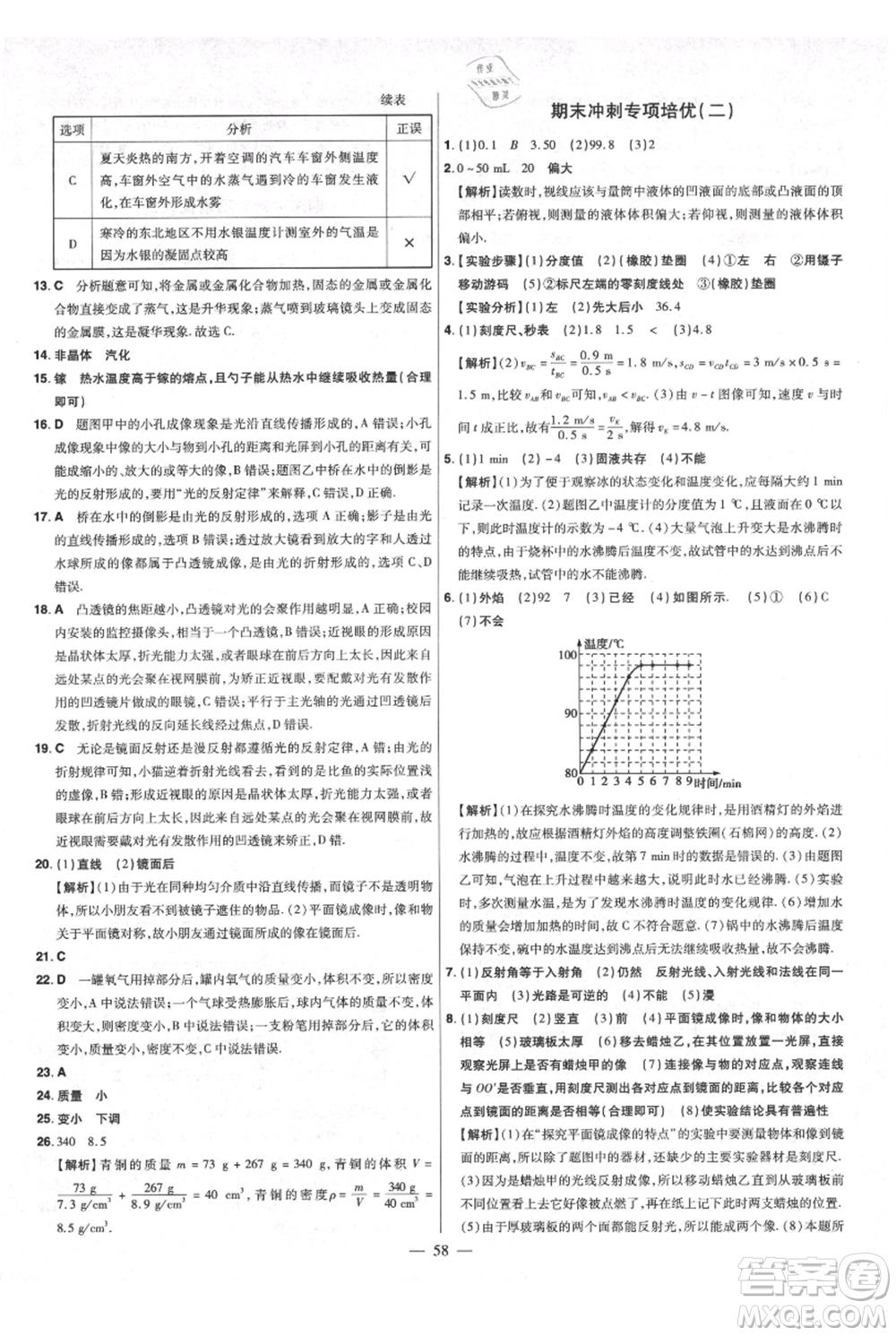 延邊教育出版社2021金考卷活頁(yè)題選初中同步單元雙測(cè)卷八年級(jí)上冊(cè)物理人教版參考答案