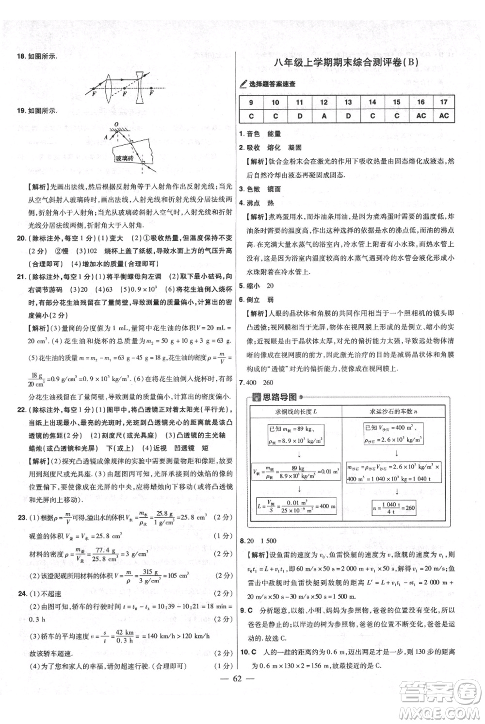 延邊教育出版社2021金考卷活頁(yè)題選初中同步單元雙測(cè)卷八年級(jí)上冊(cè)物理人教版參考答案