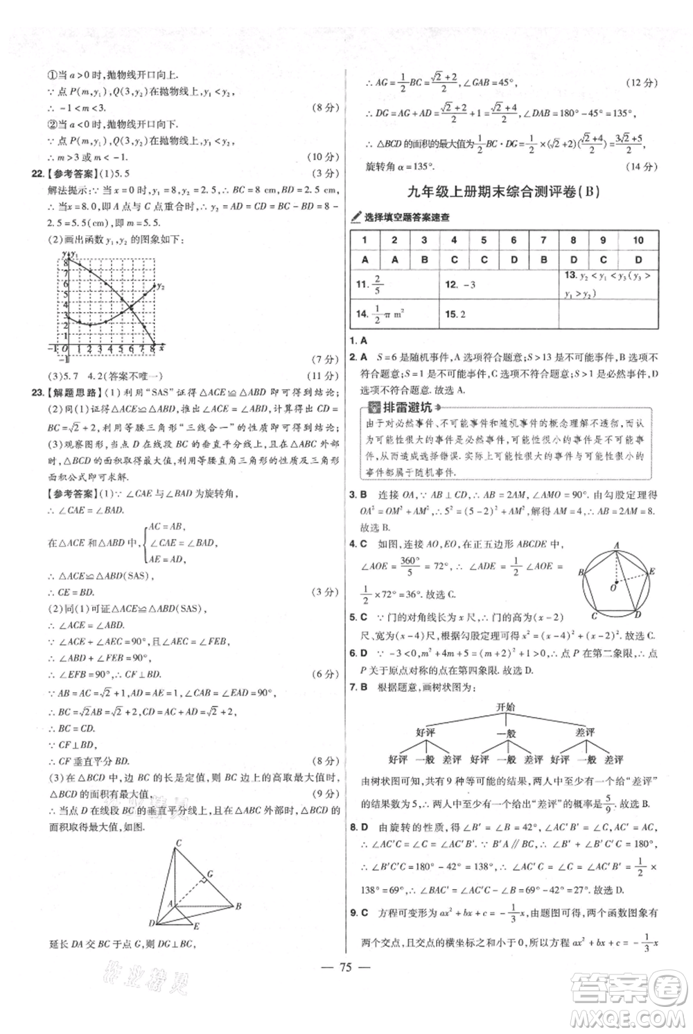 延邊教育出版社2021金考卷活頁題選初中同步單元雙測卷九年級上冊數(shù)學人教版參考答案