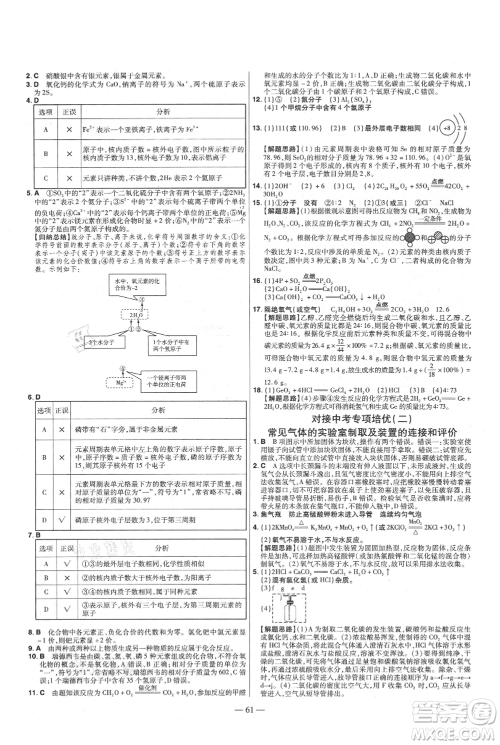 延邊教育出版社2021金考卷活頁(yè)題選初中同步單元雙測(cè)卷九年級(jí)上冊(cè)化學(xué)人教版參考答案