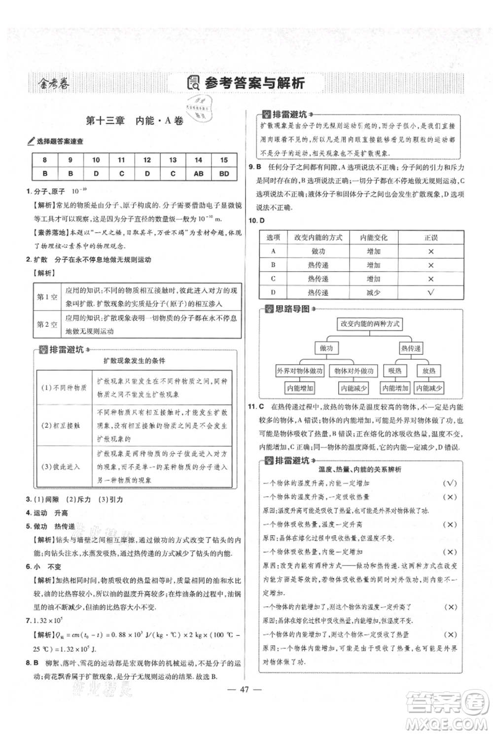 延邊教育出版社2021金考卷活頁題選初中同步單元雙測卷九年級物理人教版參考答案