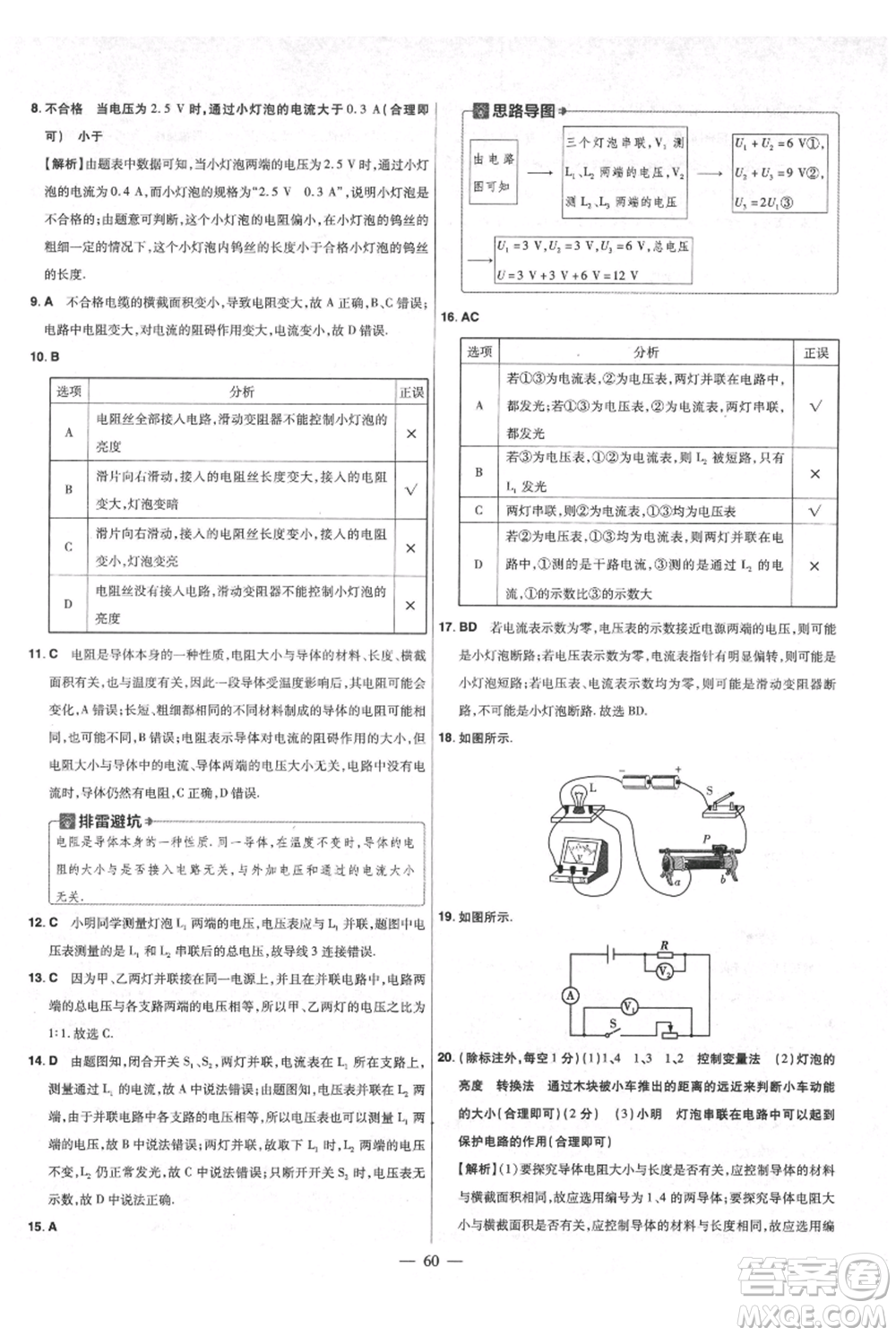 延邊教育出版社2021金考卷活頁題選初中同步單元雙測卷九年級物理人教版參考答案