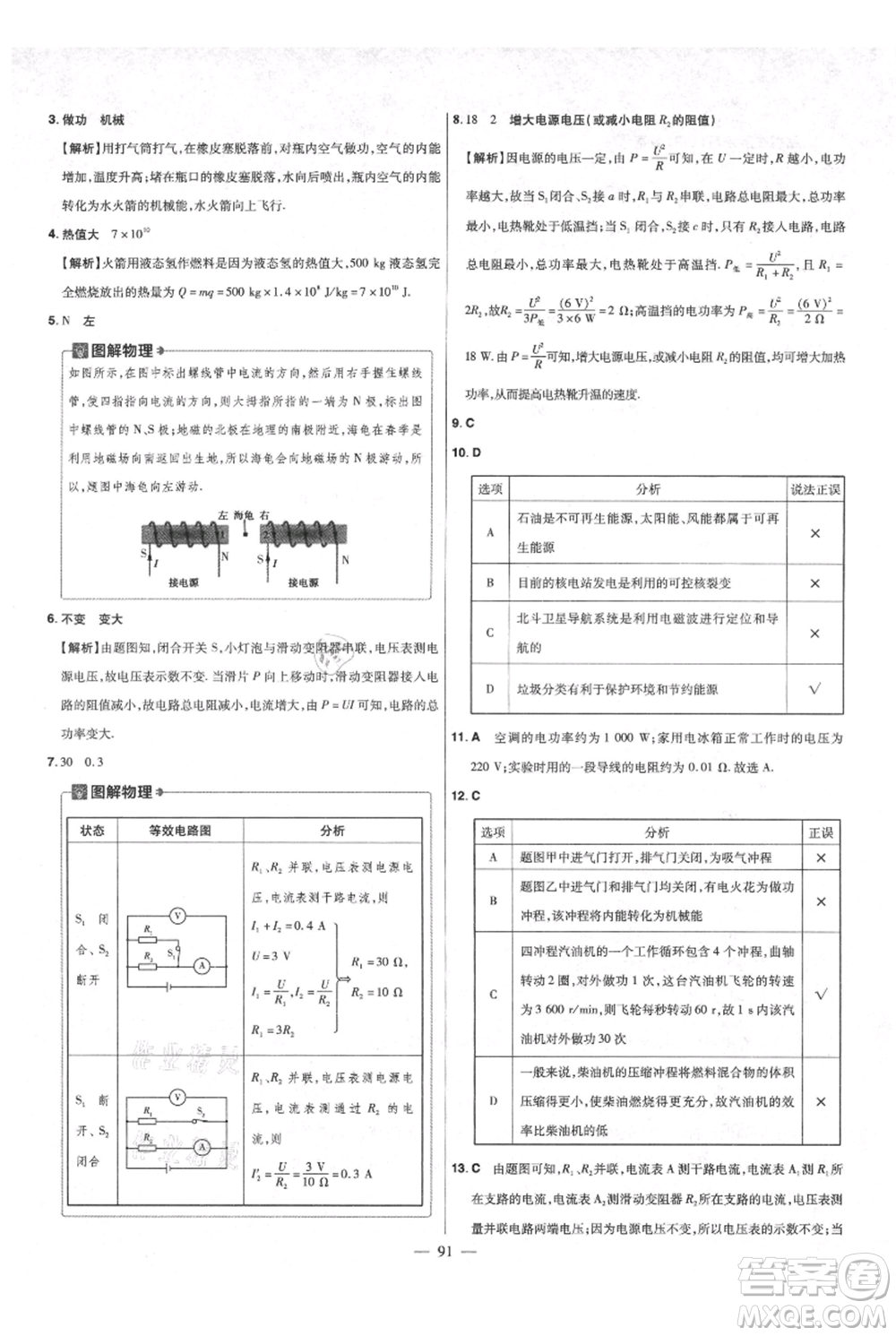 延邊教育出版社2021金考卷活頁題選初中同步單元雙測卷九年級物理人教版參考答案