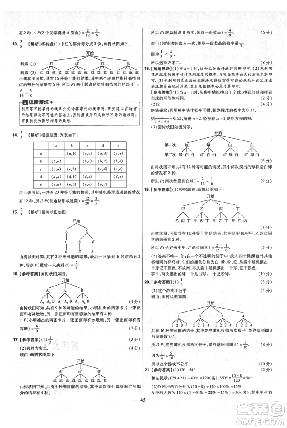 延邊教育出版社2021金考卷活頁題選初中同步單元雙測卷九年級上冊數學北師版參考答案