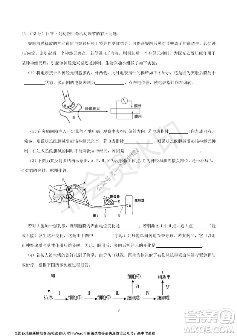 山東師大附中2019級2021-2022學(xué)年秋季開學(xué)考試生物試題及答案