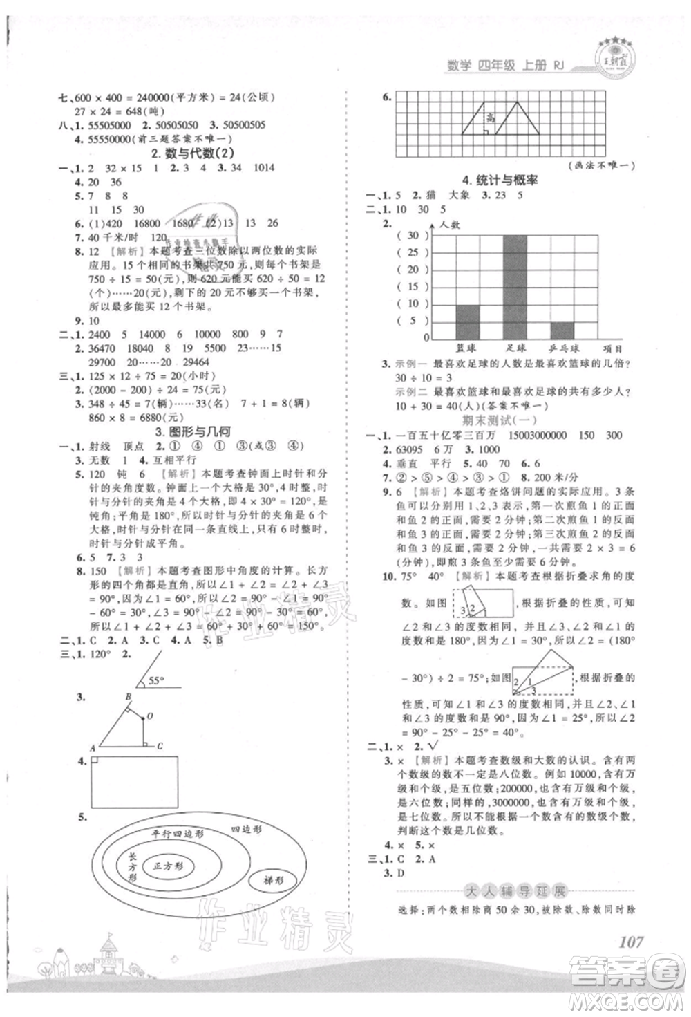 江西人民出版社2021王朝霞創(chuàng)維新課堂同步優(yōu)化訓(xùn)練四年級上冊數(shù)學(xué)人教版參考答案