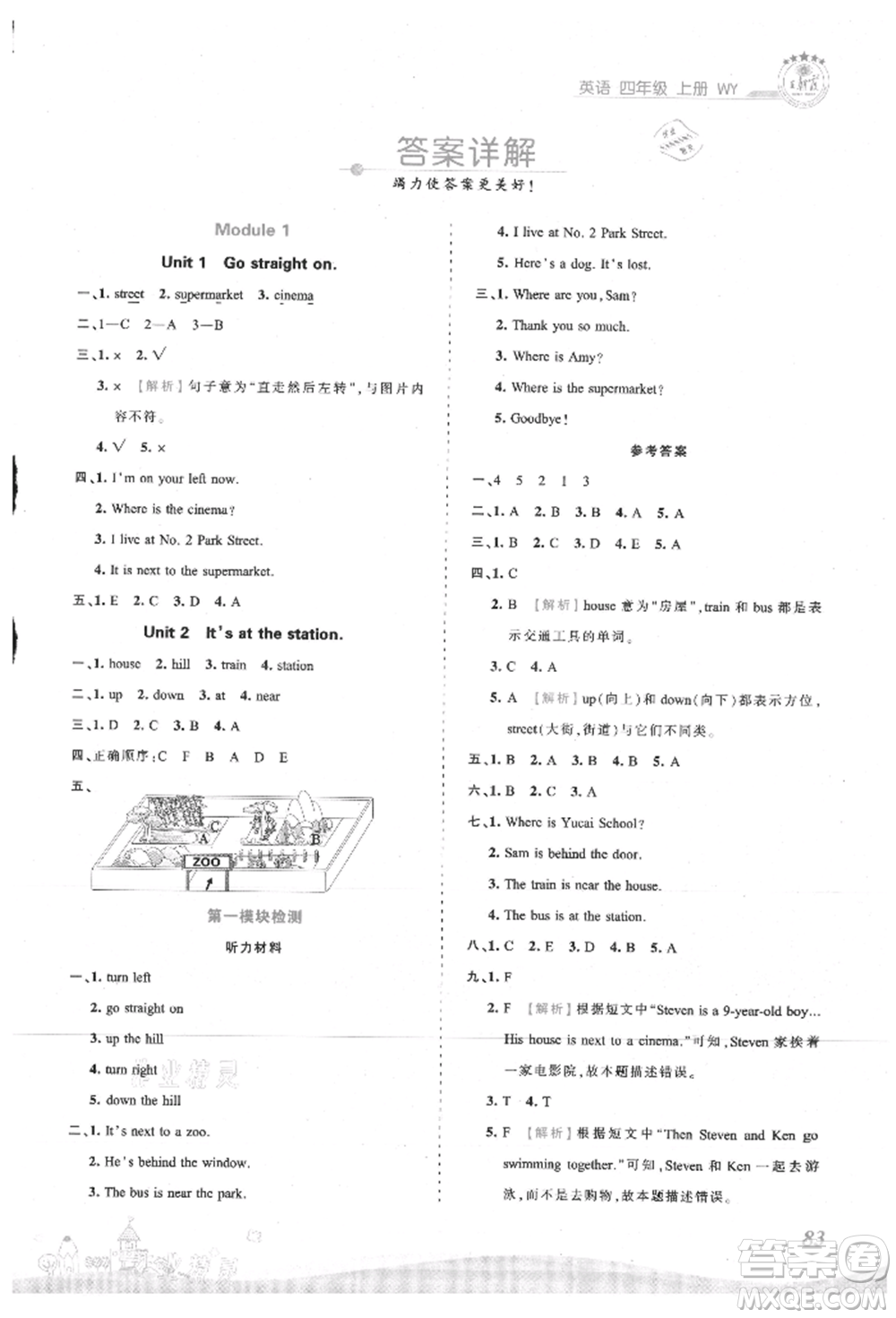 江西人民出版社2021王朝霞創(chuàng)維新課堂同步優(yōu)化訓練四年級上冊英語外研版參考答案