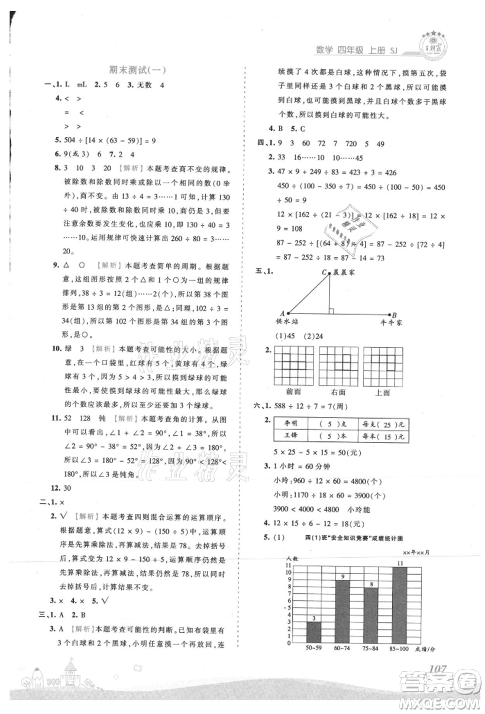 江西人民出版社2021王朝霞創(chuàng)維新課堂同步優(yōu)化訓(xùn)練四年級(jí)上冊(cè)數(shù)學(xué)蘇教版參考答案