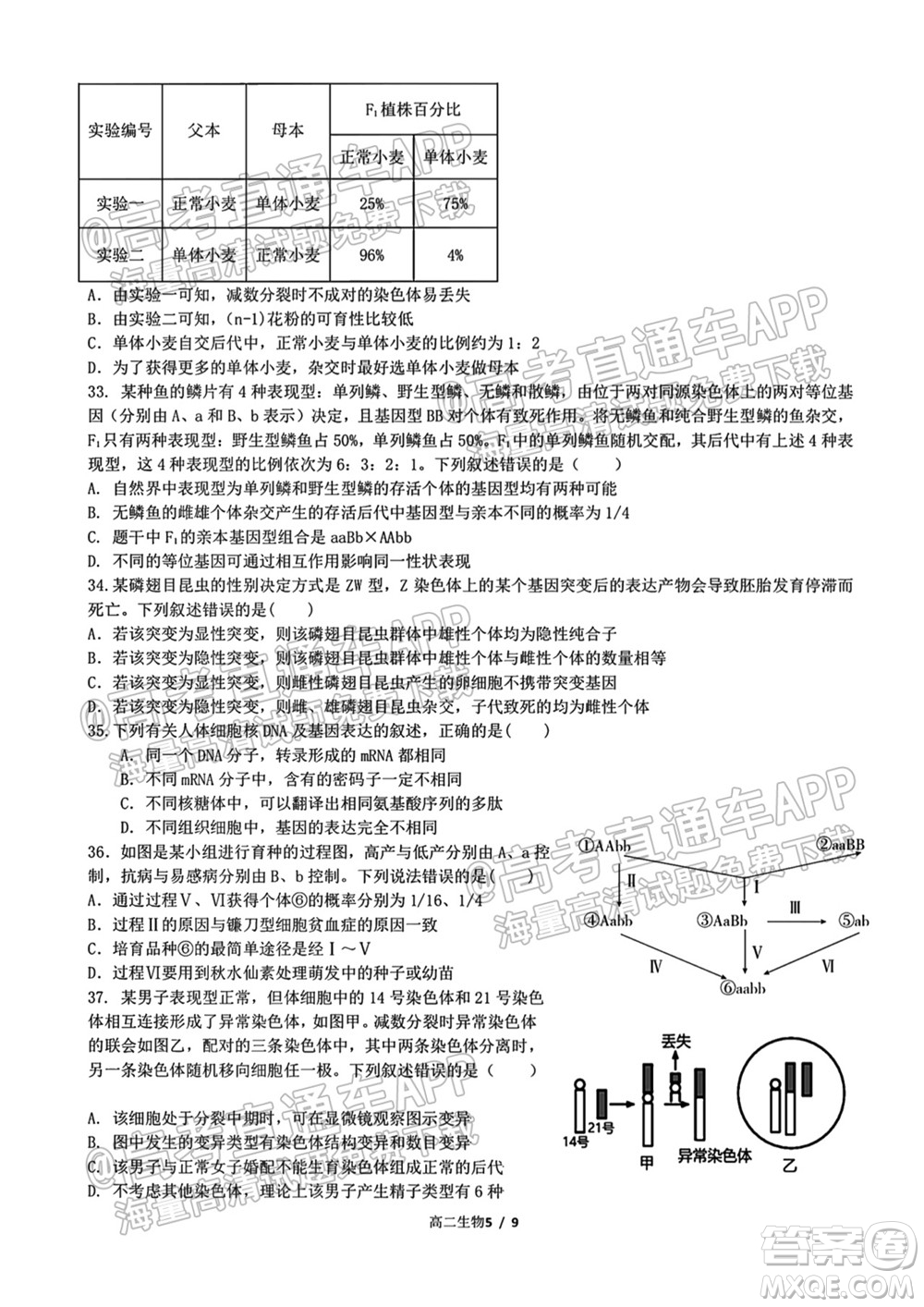 成都外國語學(xué)校2021-2022上期高二入學(xué)考試生物試題及答案