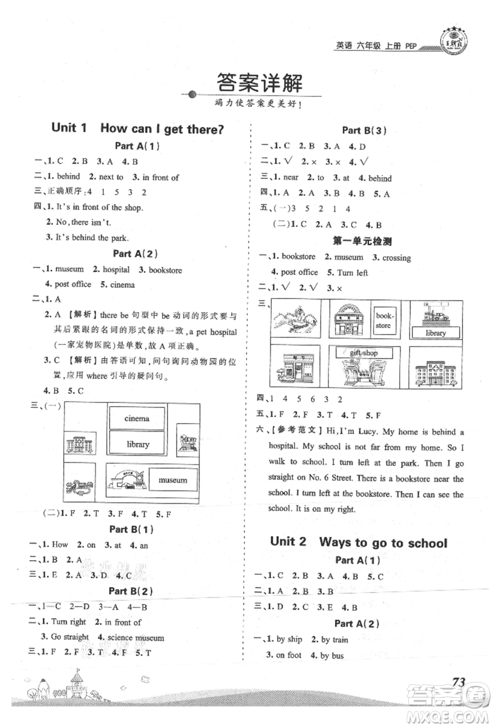 江西人民出版社2021王朝霞創(chuàng)維新課堂同步優(yōu)化訓(xùn)練六年級(jí)上冊(cè)英語(yǔ)人教版參考答案