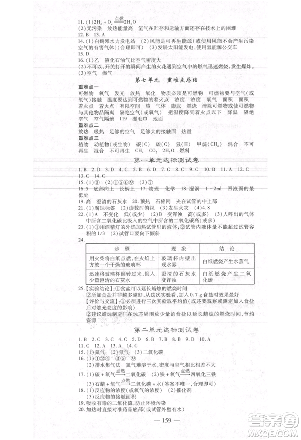 河北科學技術出版社2021金典課堂高效學案九年級上冊化學人教版河南專版參考答案