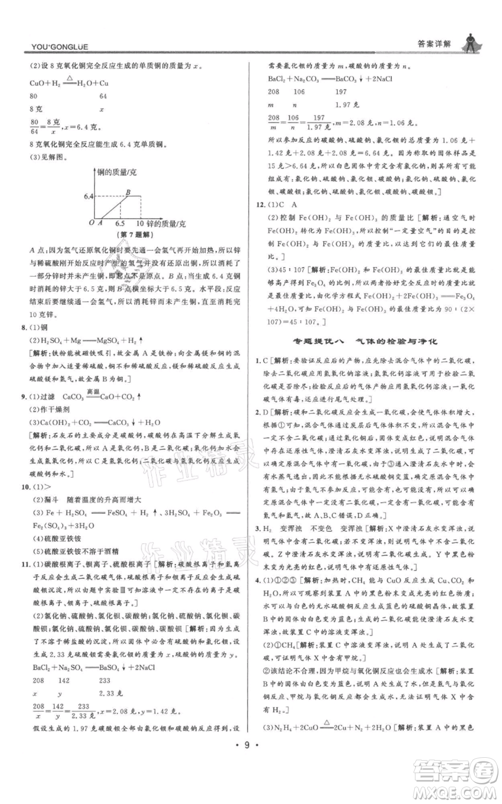 浙江人民出版社2021優(yōu)+攻略九年級科學(xué)浙教版參考答案