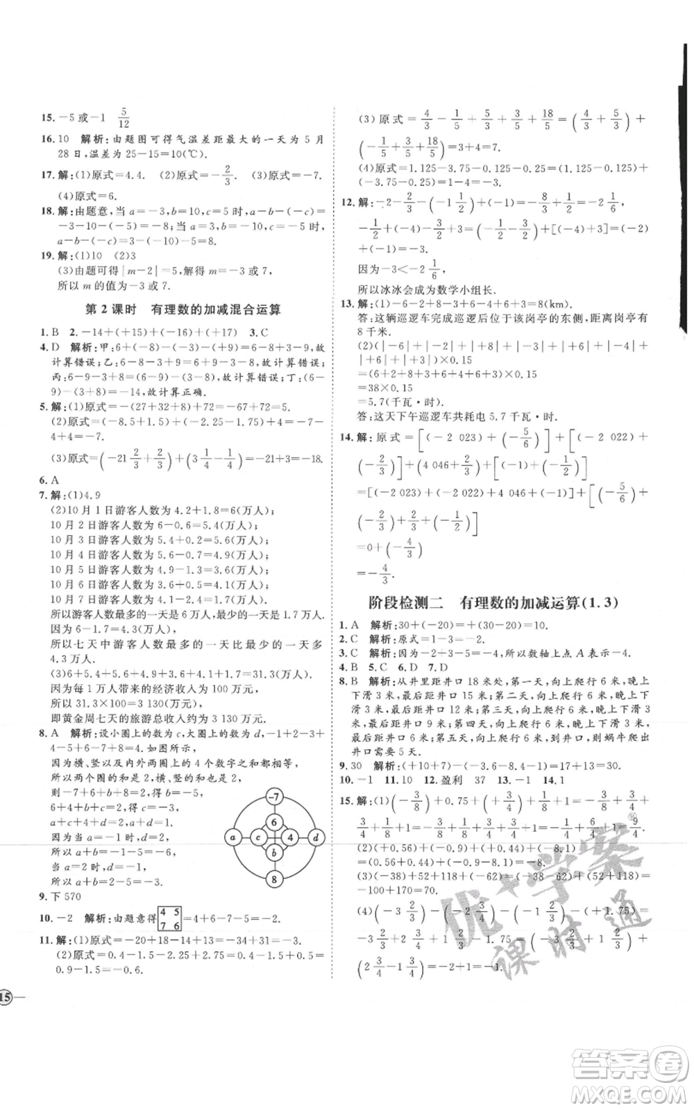 延邊教育出版社2021優(yōu)+學(xué)案課時通七年級上冊數(shù)學(xué)人教版臨沂專版參考答案