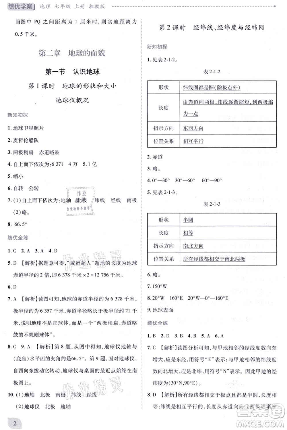 陜西師范大學出版總社有限公司2021績優(yōu)學案七年級地理上冊湘教版答案