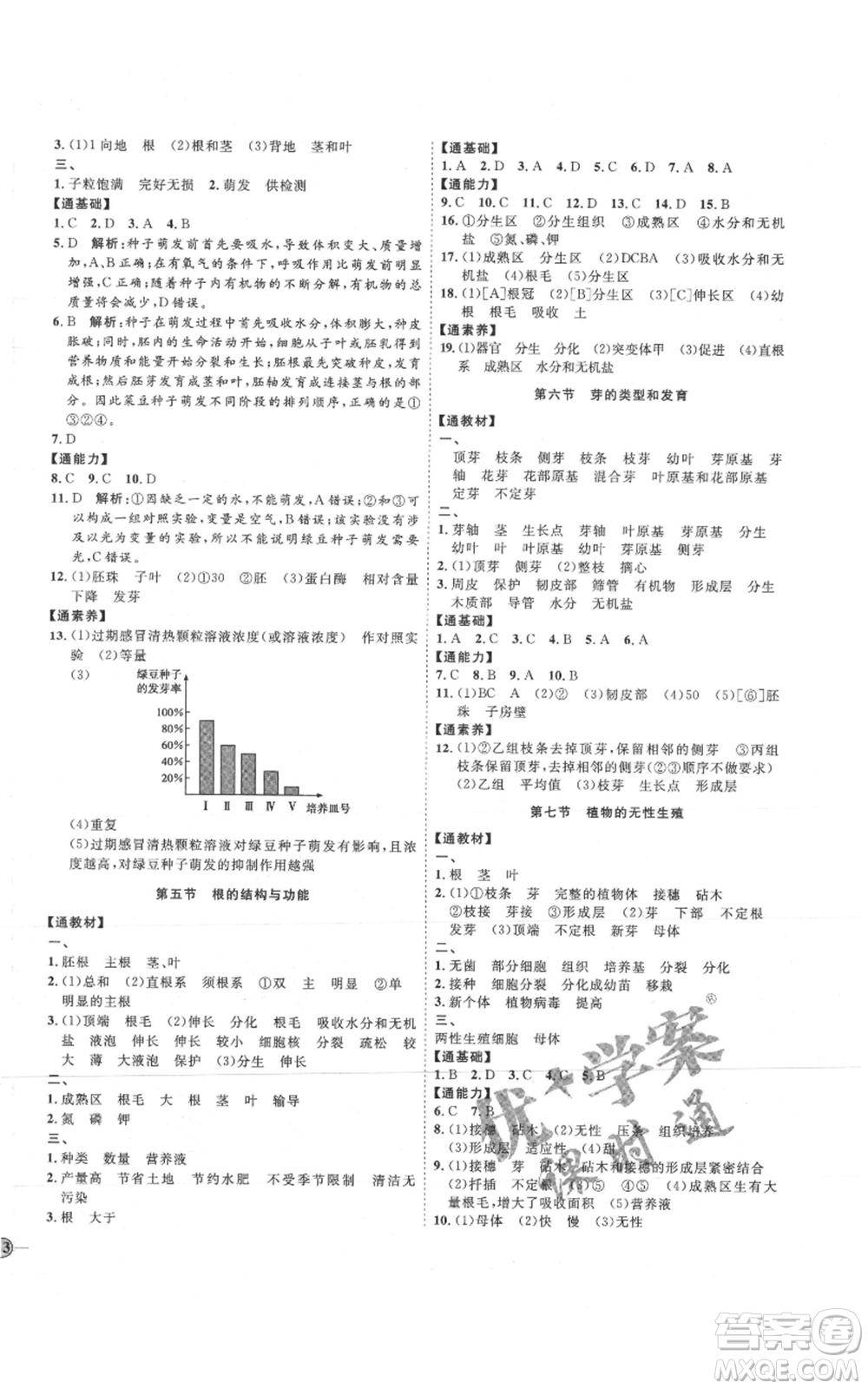 吉林教育出版社2021優(yōu)+學(xué)案課時(shí)通八年級(jí)上冊(cè)生物濟(jì)南版J版參考答案