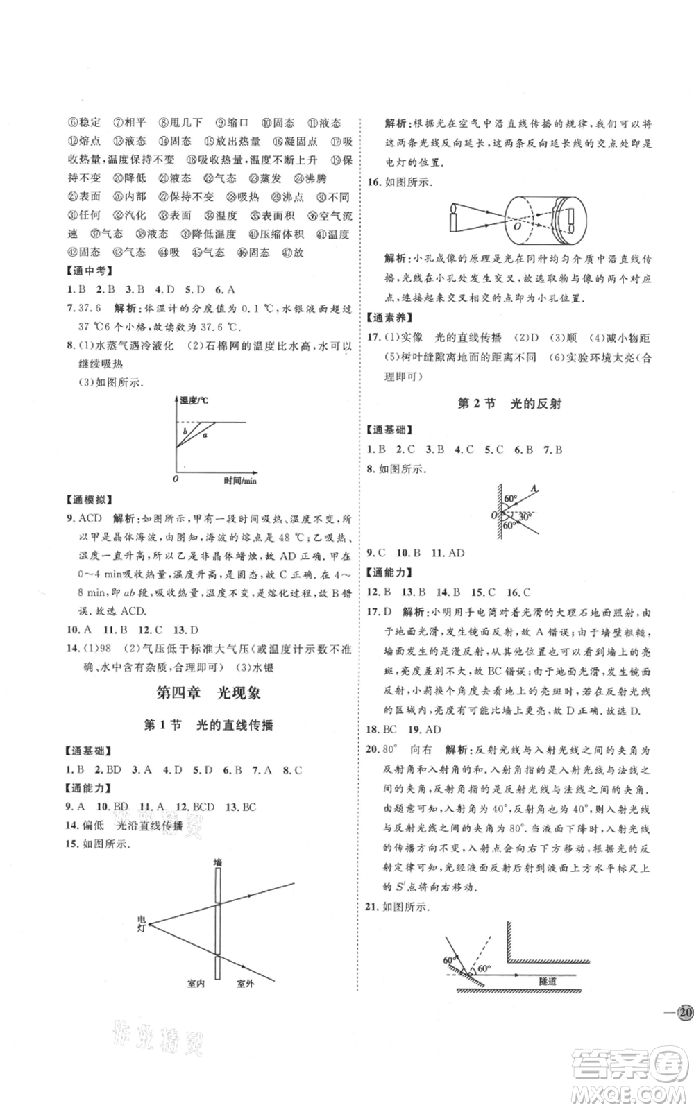 延邊教育出版社2021優(yōu)+學(xué)案課時(shí)通八年級(jí)上冊(cè)物理人教版濰坊專版參考答案