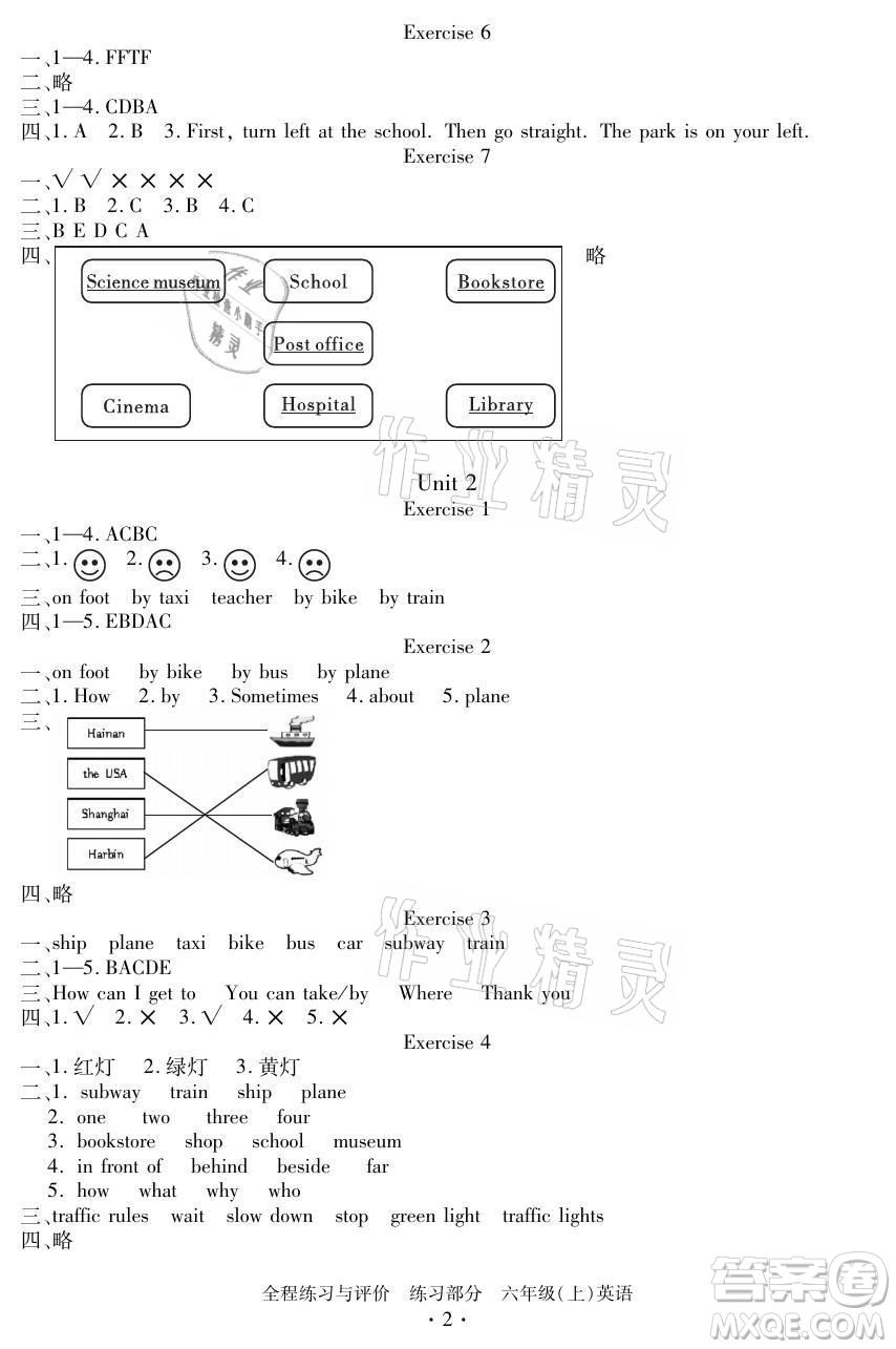 浙江人民出版社2021全程練習與評價六年級上冊英語人教版答案