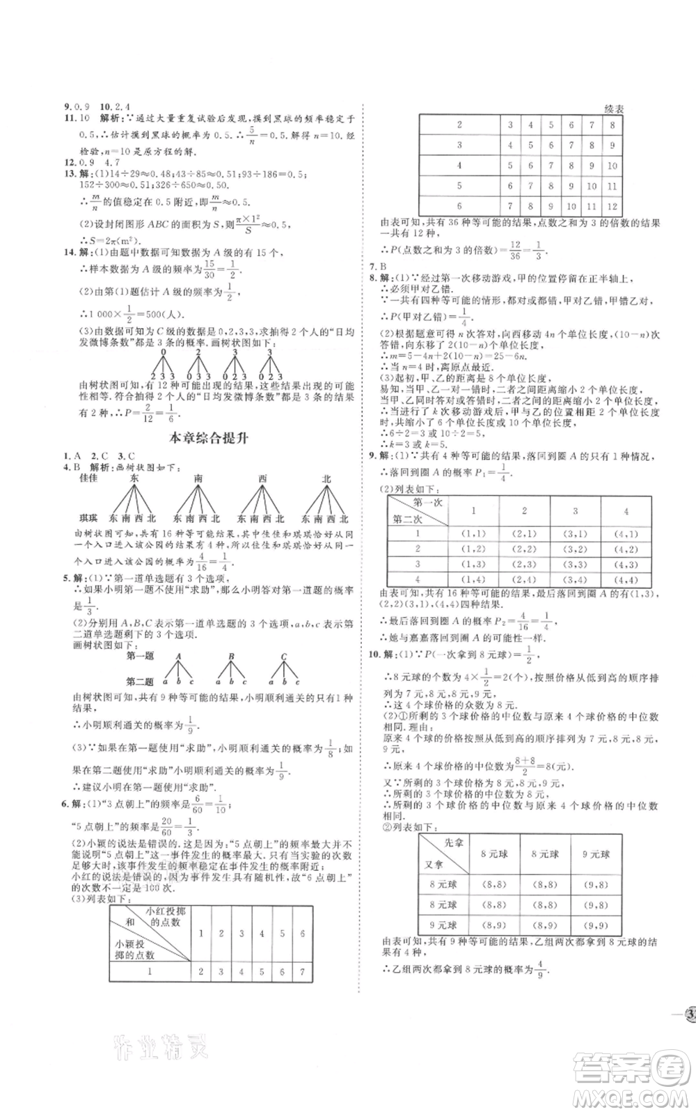 延邊教育出版社2021優(yōu)+學(xué)案課時(shí)通九年級上冊數(shù)學(xué)人教版河北專版參考答案