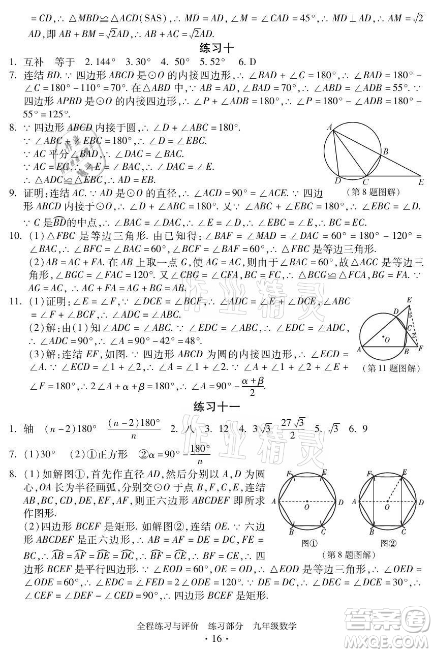 浙江人民出版社2021全程練習(xí)與評(píng)價(jià)九年級(jí)全一冊數(shù)學(xué)浙教版答案