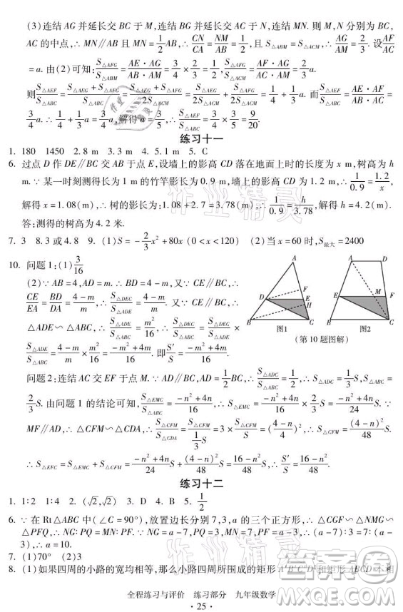 浙江人民出版社2021全程練習(xí)與評(píng)價(jià)九年級(jí)全一冊數(shù)學(xué)浙教版答案