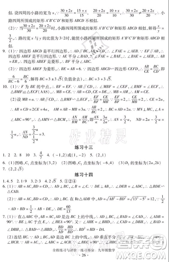 浙江人民出版社2021全程練習(xí)與評(píng)價(jià)九年級(jí)全一冊數(shù)學(xué)浙教版答案