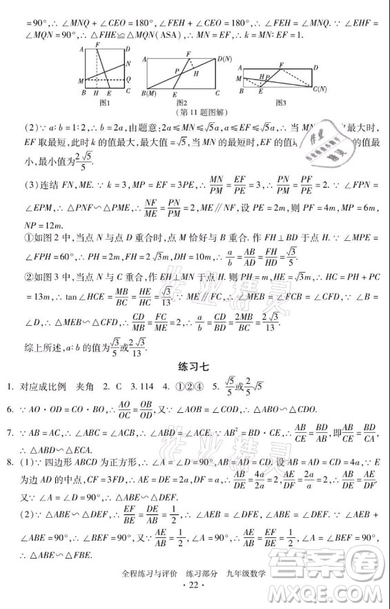 浙江人民出版社2021全程練習(xí)與評(píng)價(jià)九年級(jí)全一冊數(shù)學(xué)浙教版答案