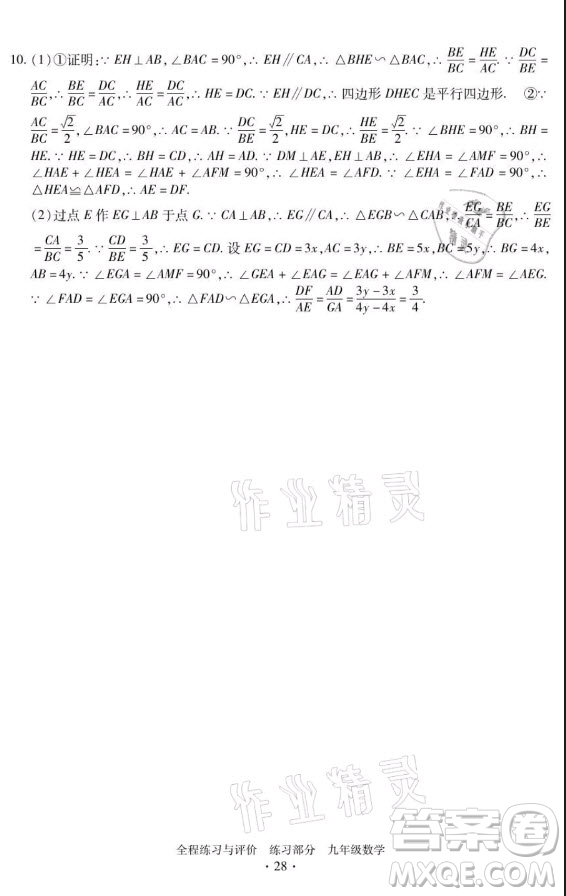 浙江人民出版社2021全程練習(xí)與評(píng)價(jià)九年級(jí)全一冊數(shù)學(xué)浙教版答案